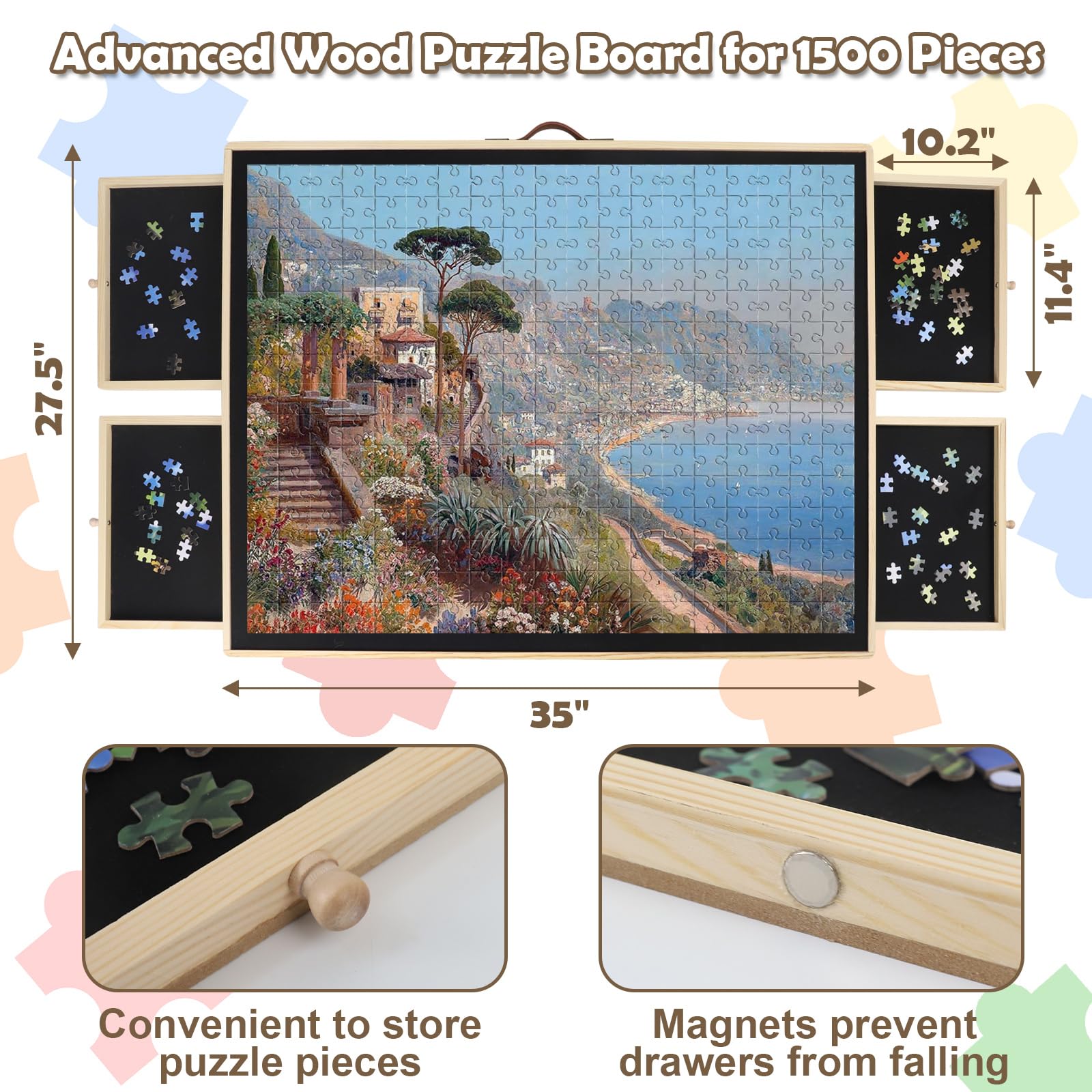 1500 Piece Rotating Puzzle Board with Drawers & Cover - 27