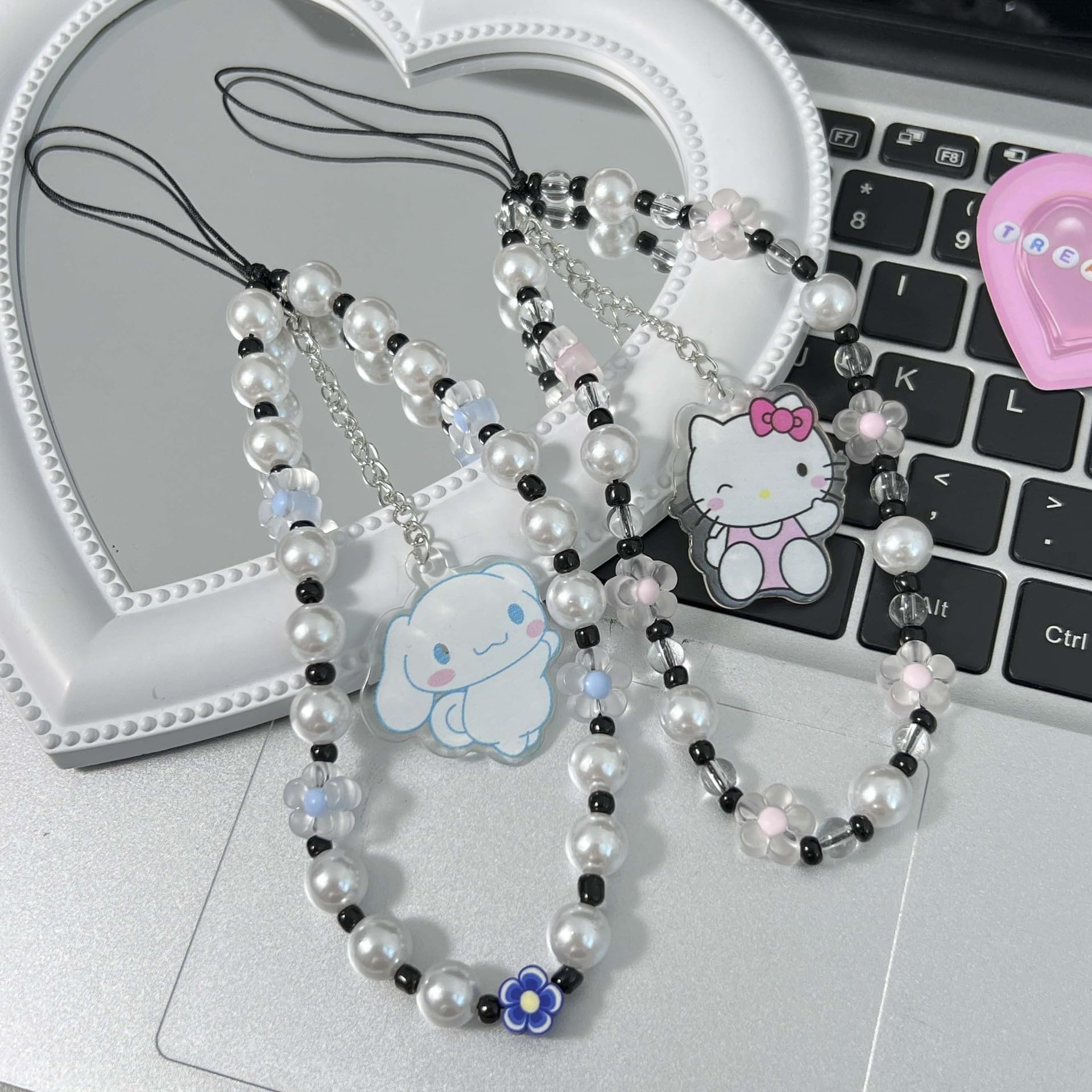 Handmade Beaded Phone Charm with Gemstones - Blue Big Dog Design Phone Lanyard, Wrist Strap & Keychain for Women and Girls | Perfect for Smartphones, Keys, ID Cards & Everyday Accessories