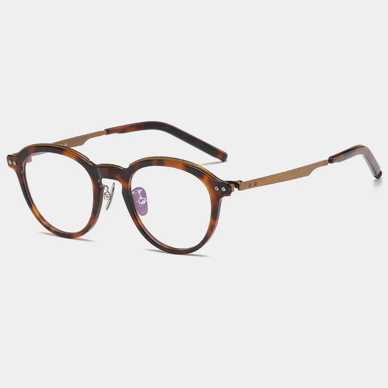 Stylish Black Unisex Acetate & Titanium Round Eyeglasses Frame 94113 - Perfect for Work, Reading & Everyday Fashion