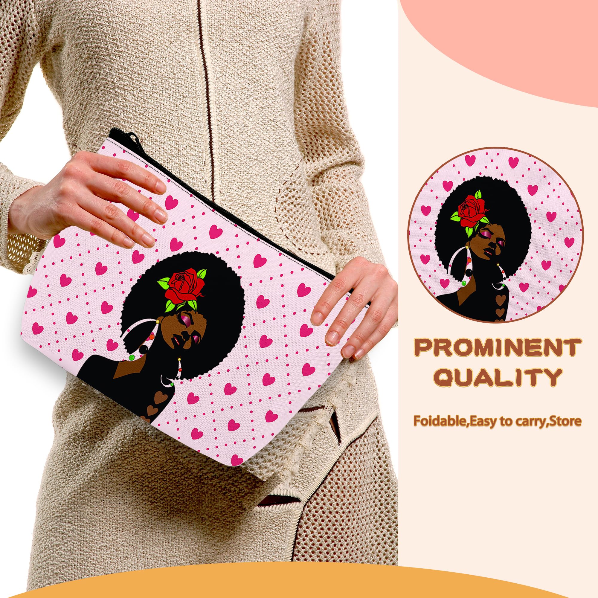 **Black Girl Cosmetic Bags – Afro African American Makeup Organizer with Zipper, Large Capacity Toiletry Pouch for Women & Girls – Perfect for Travel, Gym, and Daily Essentials**