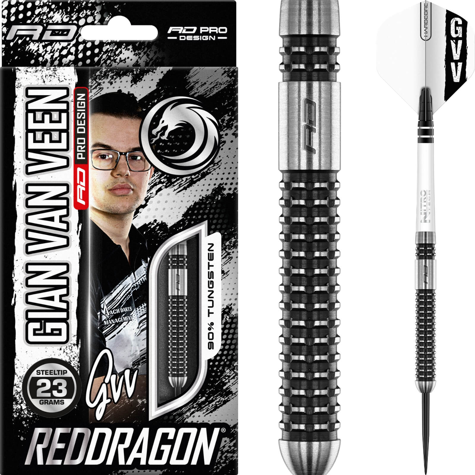 Red Dragon Gian Van Veen Axis SE Darts - 90% Tungsten Steel Tip Darts (21g/23g) for Professional Players & Tournament Use