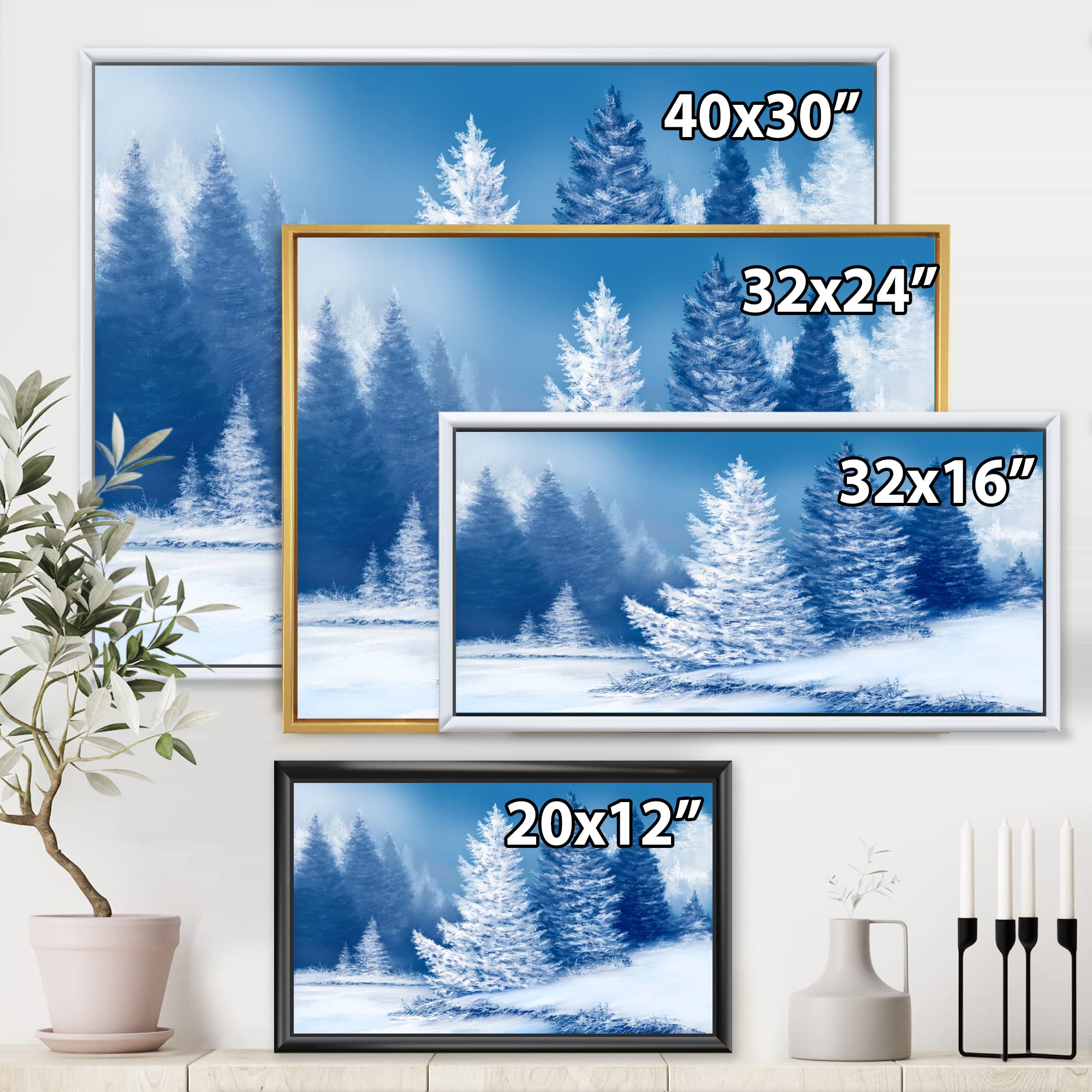 Dreamlike Spruce Forest With Snow Covered Trees - Lake House Framed Canvas Wall Art Print for Living Room, Bedroom & Office Decor | Winter Landscape Painting | Ready to Hang Home Decoration