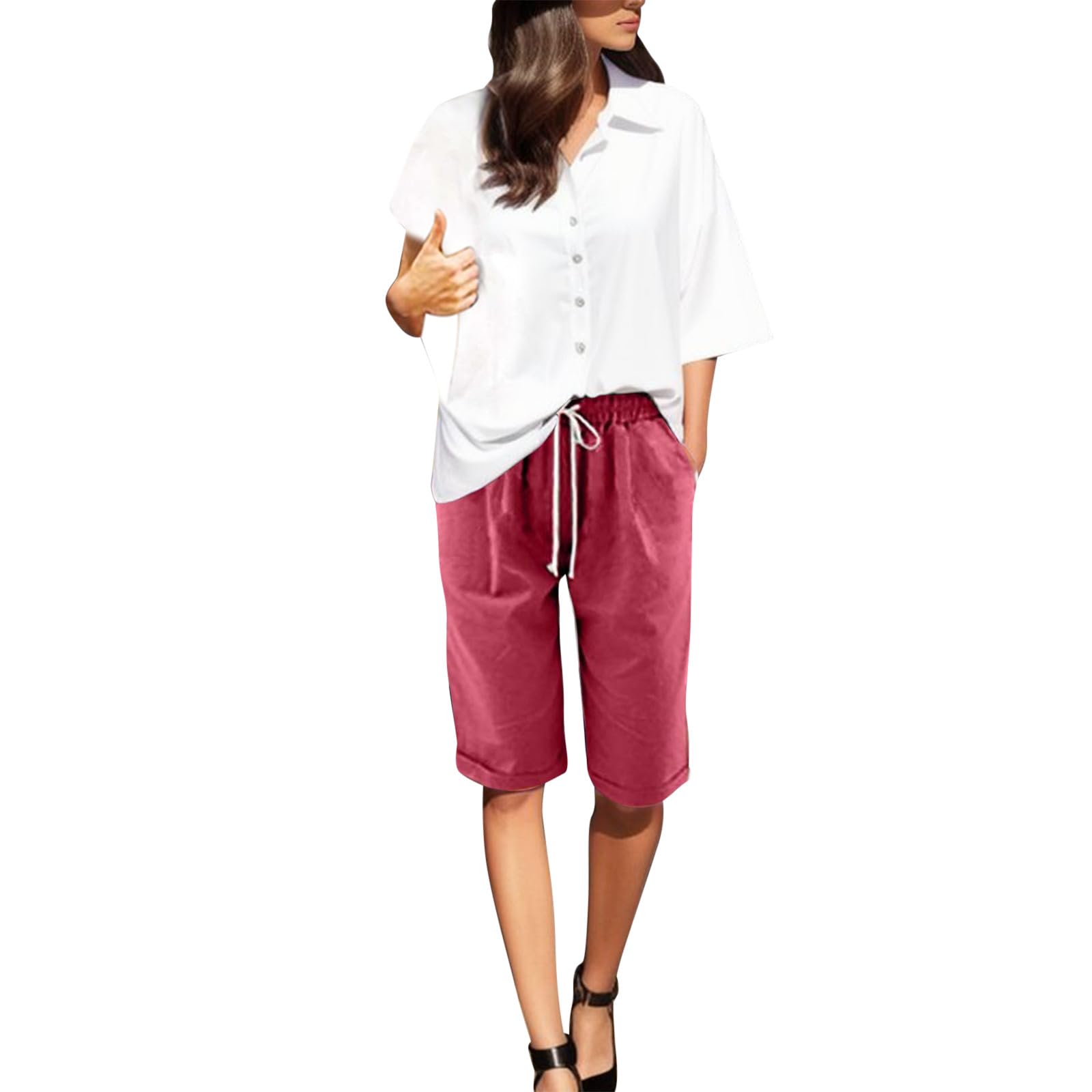 AMDBEL High Waist Bermuda Shorts for Women - Stretchy & Sexy for Lounge, Walking, Athletic