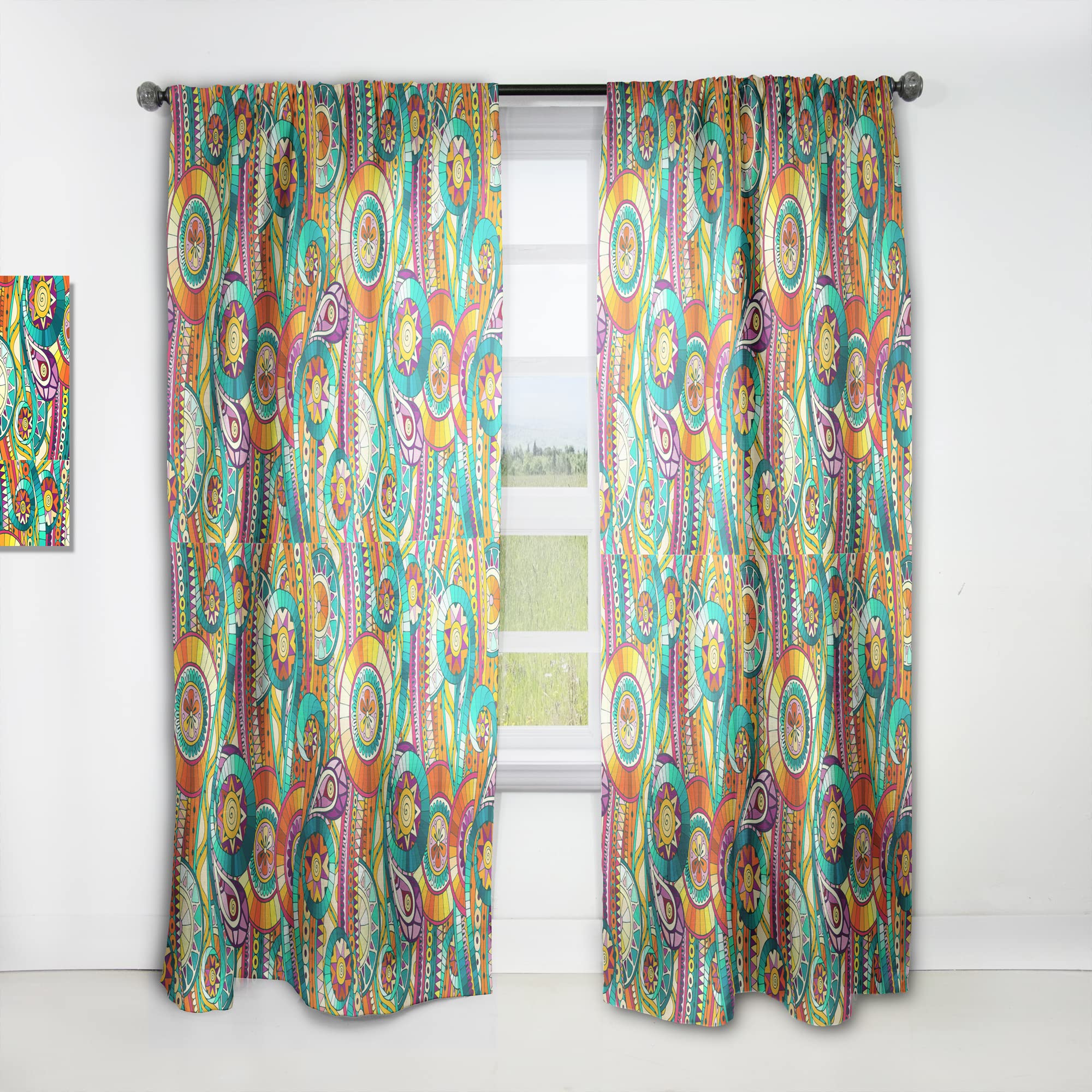 Tribal Doodle Ethnic Pattern Mosaic Insulated Curtains - Single Panel 52x84 - Thermal Blackout Drapes for Bedroom & Living Room - Boho Home Decor for Cozy & Stylish Spaces