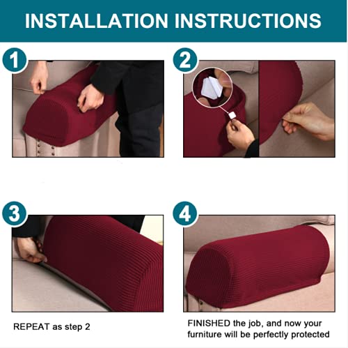 Stretch Spandex Armrest Covers for Chairs, Sofas & Recliners - 2 Pack Burgundy Slipcovers - Perfect for Living Room, Office & Home Theater Furniture Protection
