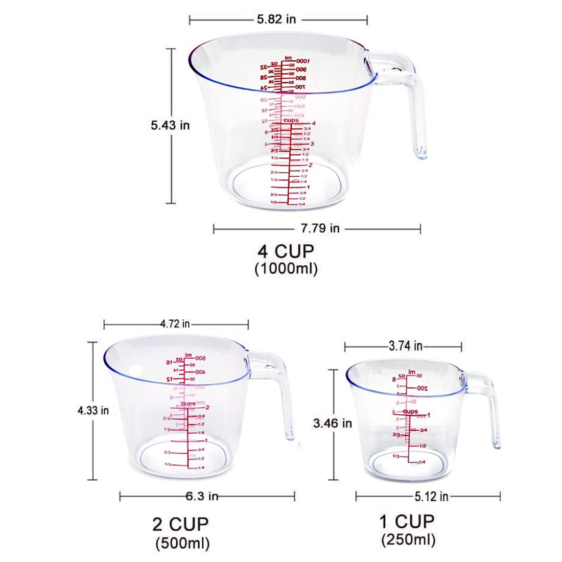NPYPQ 3-Piece Plastic Measuring Cup Set for Liquid & Dry Ingredients | Stackable Measuring Cups with Spout & Handle | Perfect for Baking, Cooking & Mixing Drinks