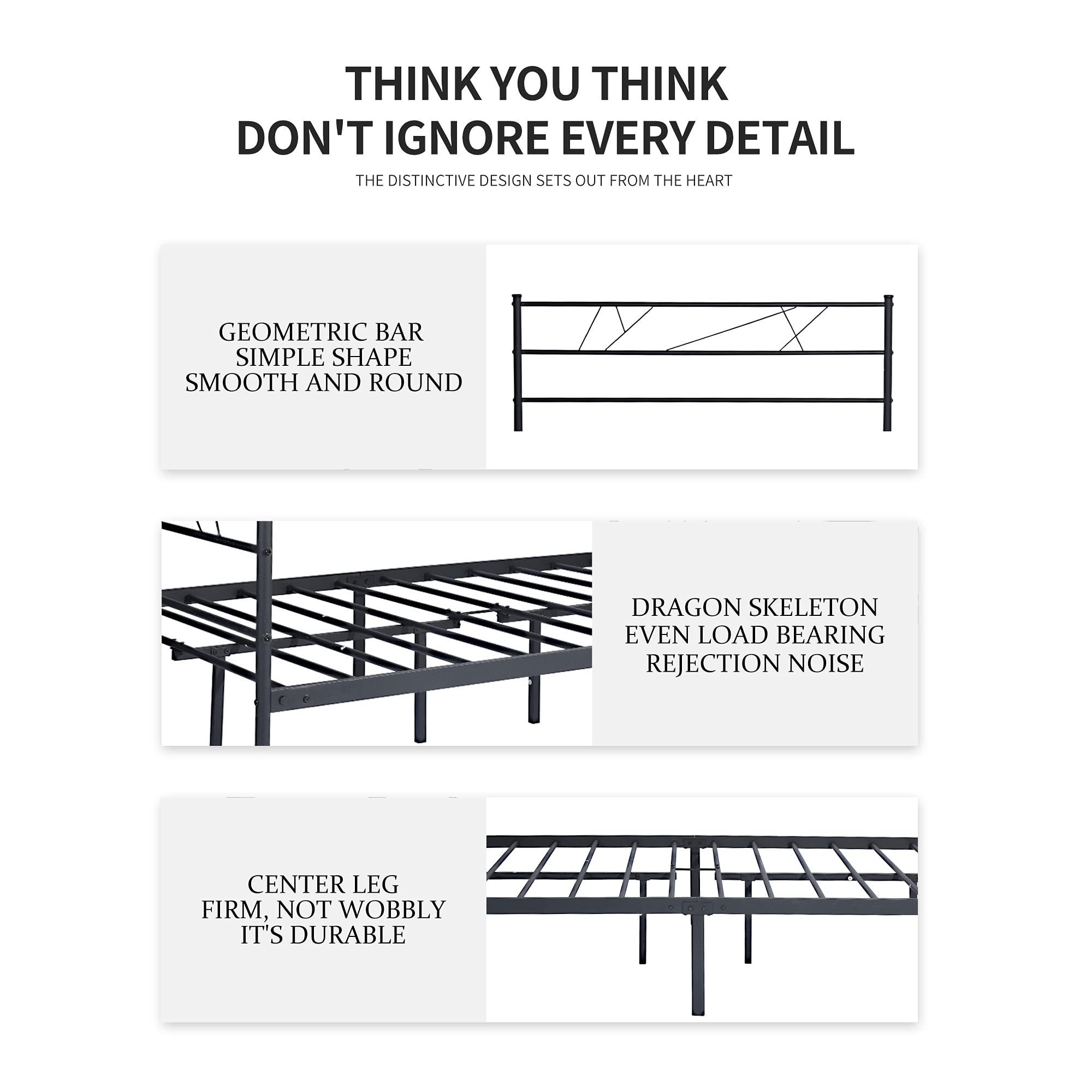 Black Metal Full Bed Frame with Headboard & Footboard - 14 Inch Sturdy Platform Bed Frame, No Box Spring Needed, Underbed Storage Space - Perfect for Bedrooms, Dorms, Adults & Kids - Ideal for Small Spaces & Guest Rooms