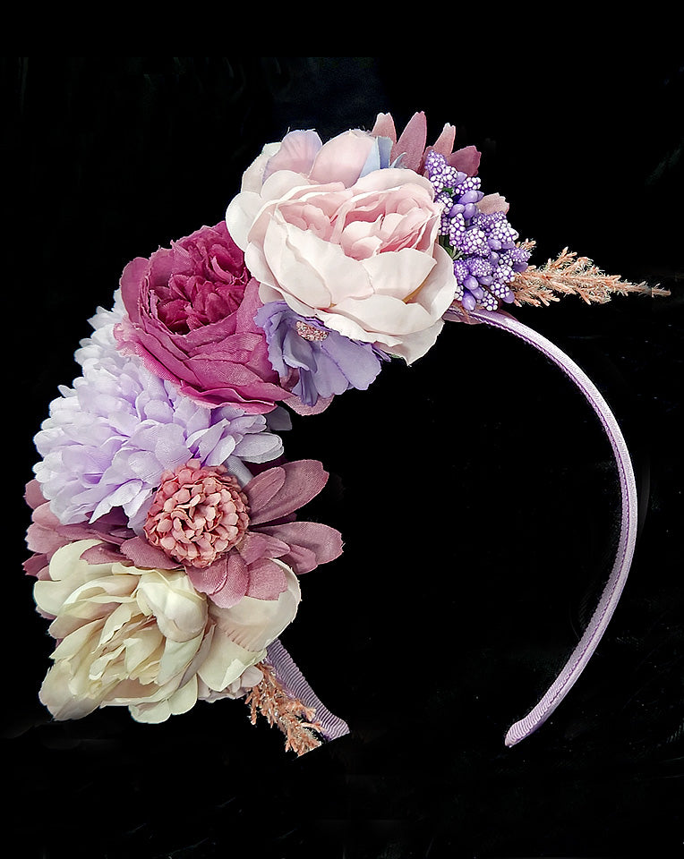 Elegant Race Day Crown & Floral Fascinator Headband - Lilac & Pink Flowers by Piper at Kezani | Perfect for Kentucky Derby, Weddings & Special Events