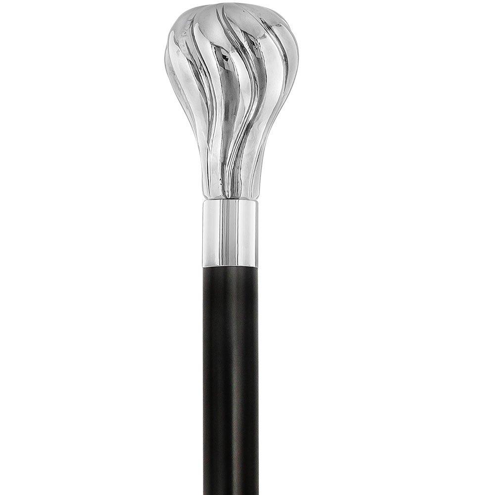 Elegant Swirl Knob Nickel Plated Cane Handle with Custom Shaft & Collar - Italian Style Walking Cane for Seniors & Fashion Accessory for Outdoor Use