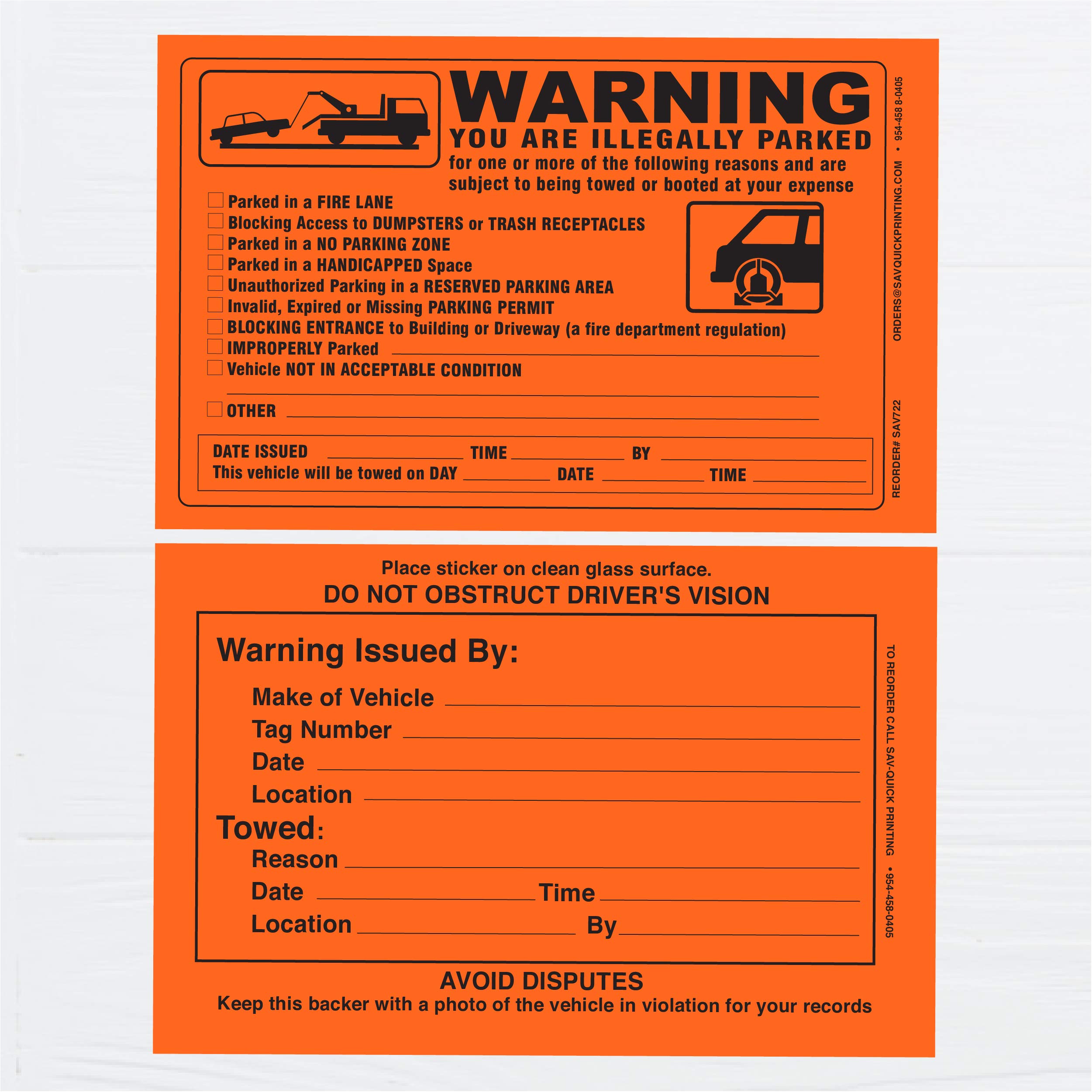 Illegally Parked Vehicle Tow Notice Stickers - 5.5