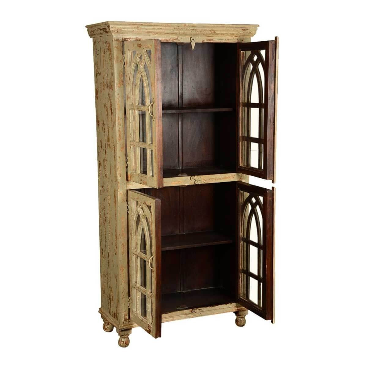 French Arched Indian Mango Wood Wardrobe Cabinet - Stylish Storage for Bedroom, Living Room & Closet Organization