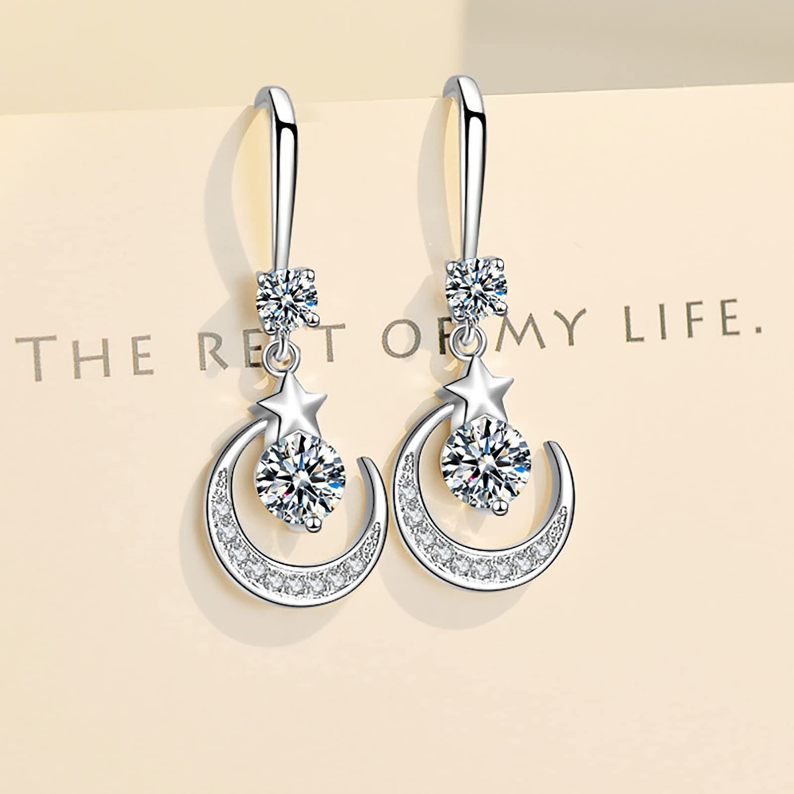 1 Pair Women's Diamond-Studded Night Sky Earrings - Elegant Moon Star Stud Earrings for Women & Girls - Perfect Birthday, Christmas & Valentine's Day Gift (White) - Ideal for Parties, Date Nights & Special Occasions