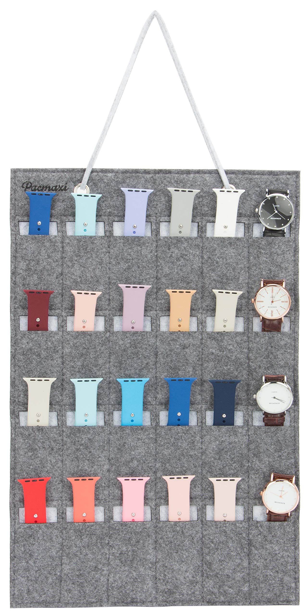 PACMAXI Expandable Watch Band Hanging Storage Organizer - Holds 24 Watches, Fits Most Watch Band Sizes - Grey Watch Display Roll for Watch Straps & Accessories - Perfect for Home, Retail Store & Travel Watch Organization