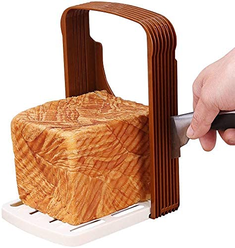 Best Foldable Bread Slicer - ABS Plastic Bread Cutter in Brown - Perfect for Homemade Bread, Sandwiches & Toast - Ideal for Kitchen, Camping & Picnics