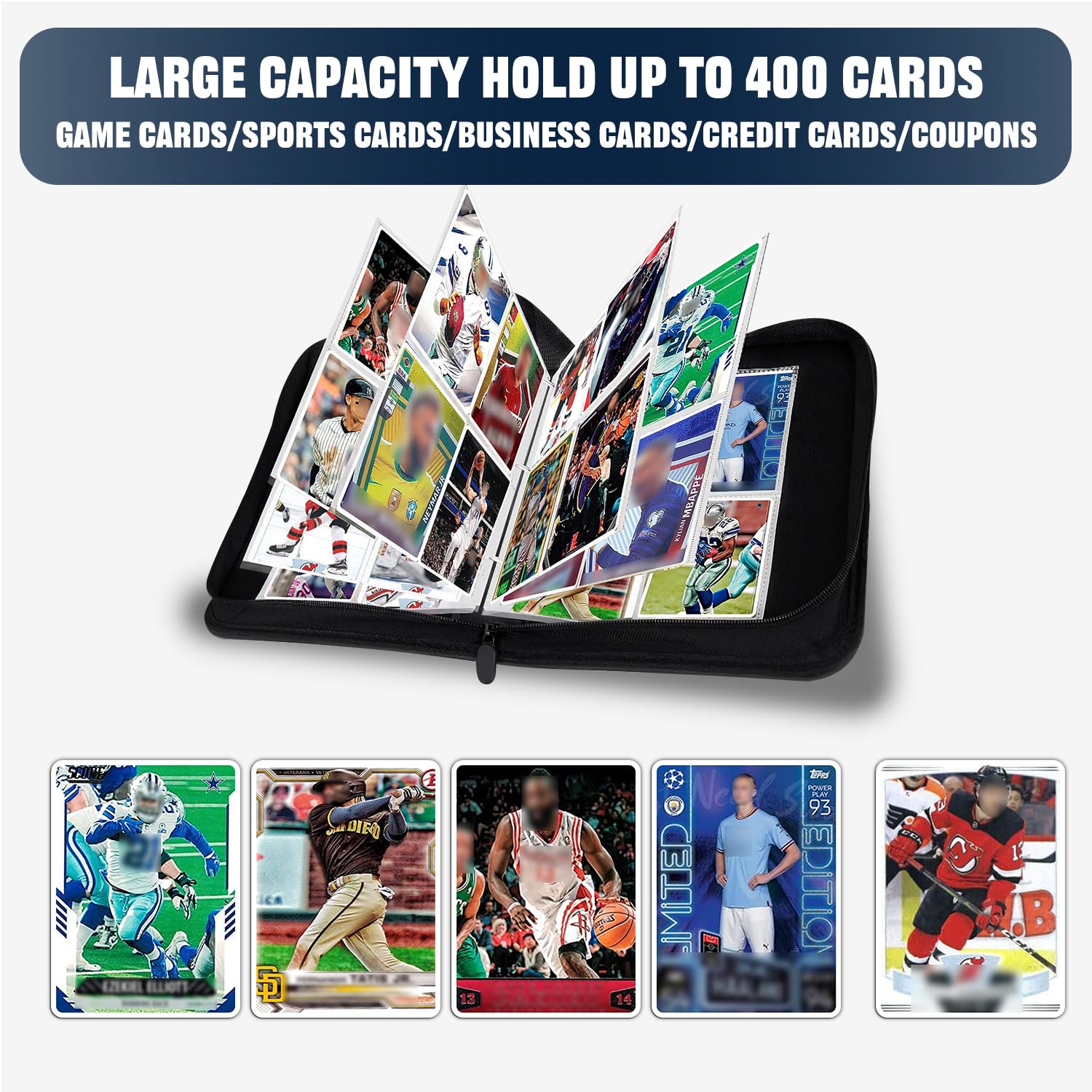 HESPLUS Hockey Card Binder - 4-Pocket Trading Card Holder with 50 Removable Double-Sided Sleeves, Fits 400 Sports Cards - Perfect for NHL, Pokemon, MTG & Yu-Gi-Oh Card Collection, Storage & Display at Home or Tournaments