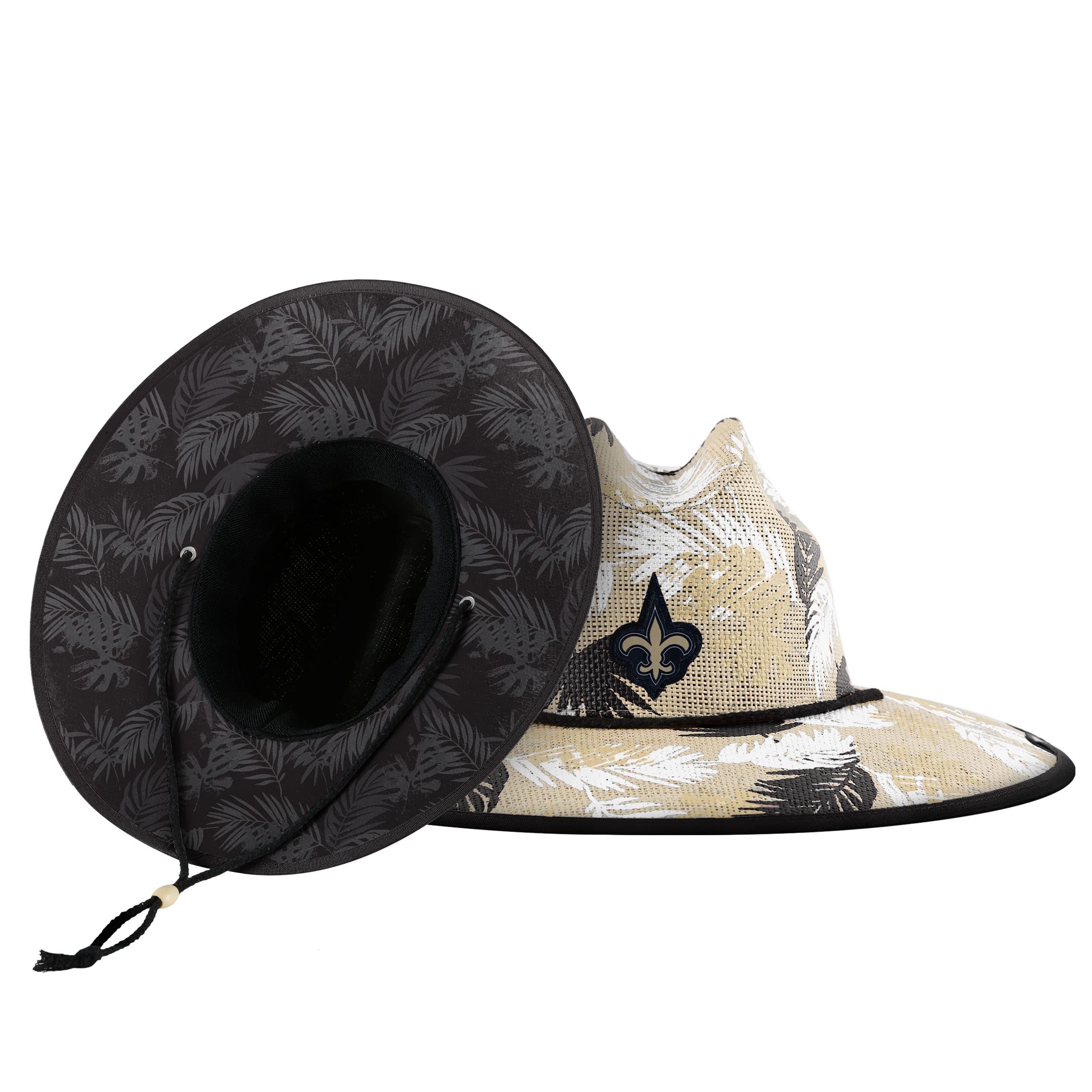 FOCO Men's NFL Team Logo Floral Straw Sun Hat - Adjustable Wide Brim Beach Hat for Outdoor, Fishing, Gardening & Summer Vacation (Team Options Available)