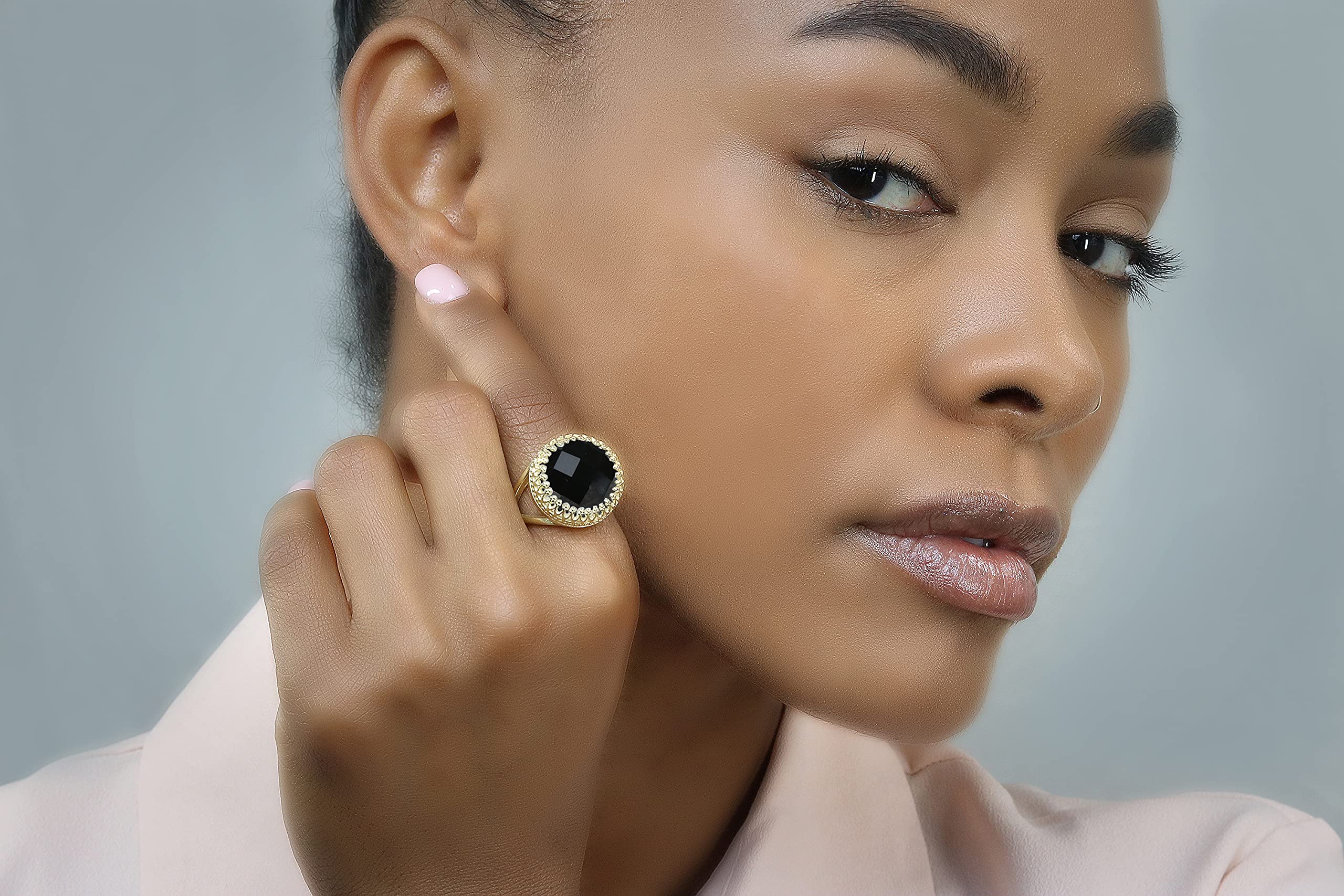 14k Rose Gold Black Onyx Ring for Women - Handmade Round Onyx Engagement, Wedding & Promise Ring - Elegant Jewelry Gift with Special Packaging - Perfect for Anniversaries, Date Nights & Special Occasions