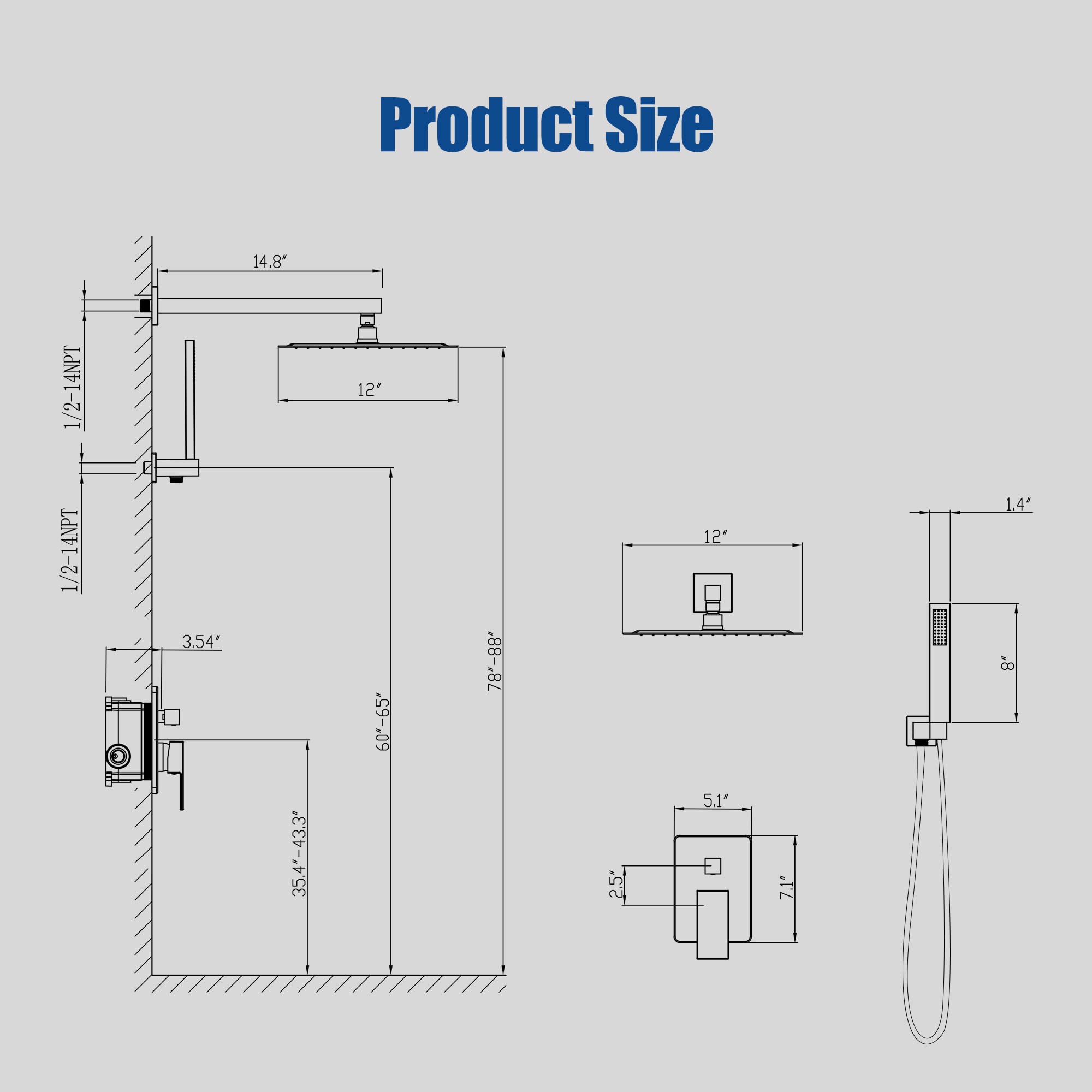 ESNBIA 12-Inch Pressure Balance Shower System - Wall Mounted Rainfall Shower Head with Handheld Spray Combo, Brushed Nickel Finish - High Pressure Shower Faucet Set for Luxurious Bathroom Experience | Perfect for Master Bath, Spa-Like Showers & Modern Home Renovations