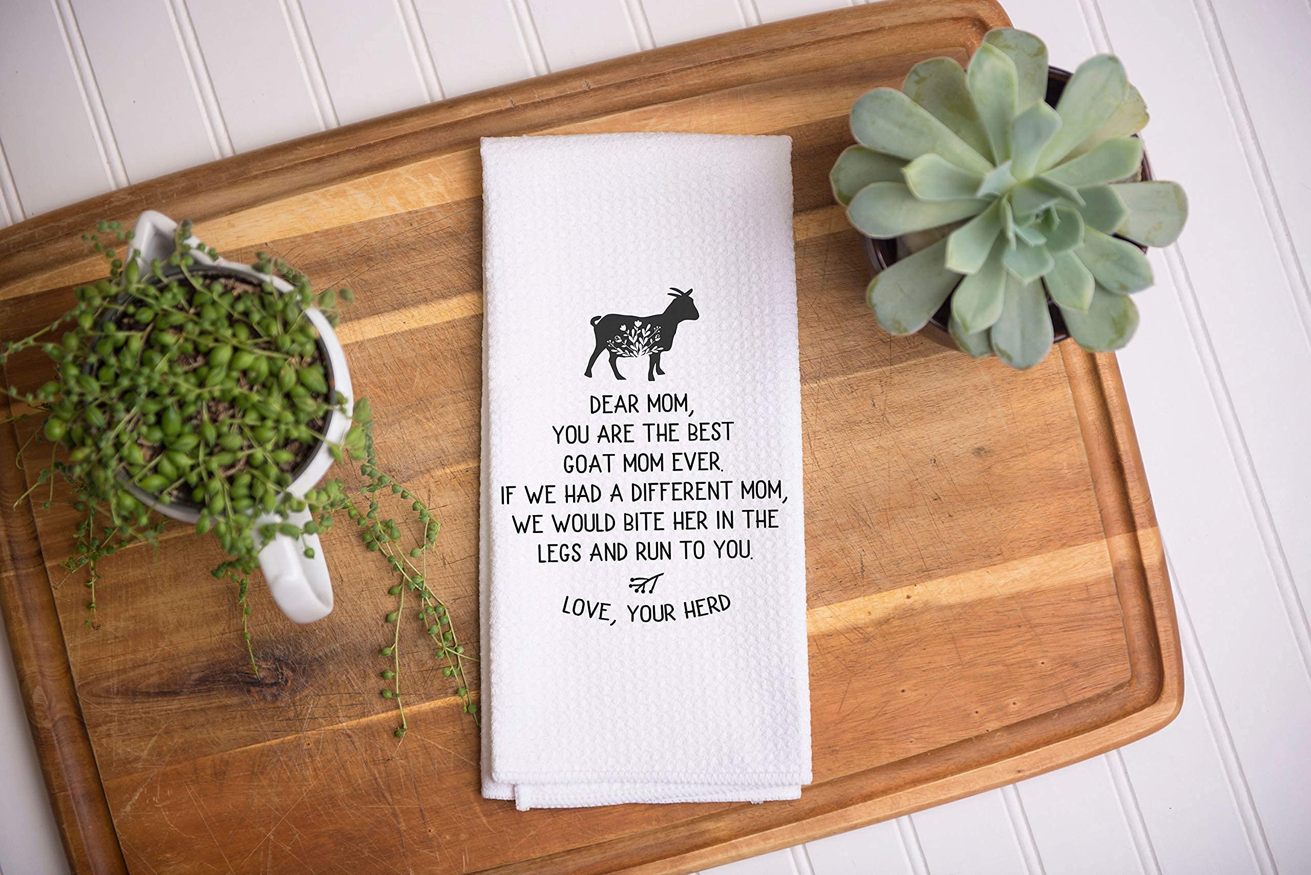 Personalized Goat Mom Kitchen Towel - Waffle Weave, Super Absorbent, Lint-Free Drying Towel for Goat Farmers | Perfect for Farmhouse Kitchen, Dairy Cleaning & Animal Care Gifts