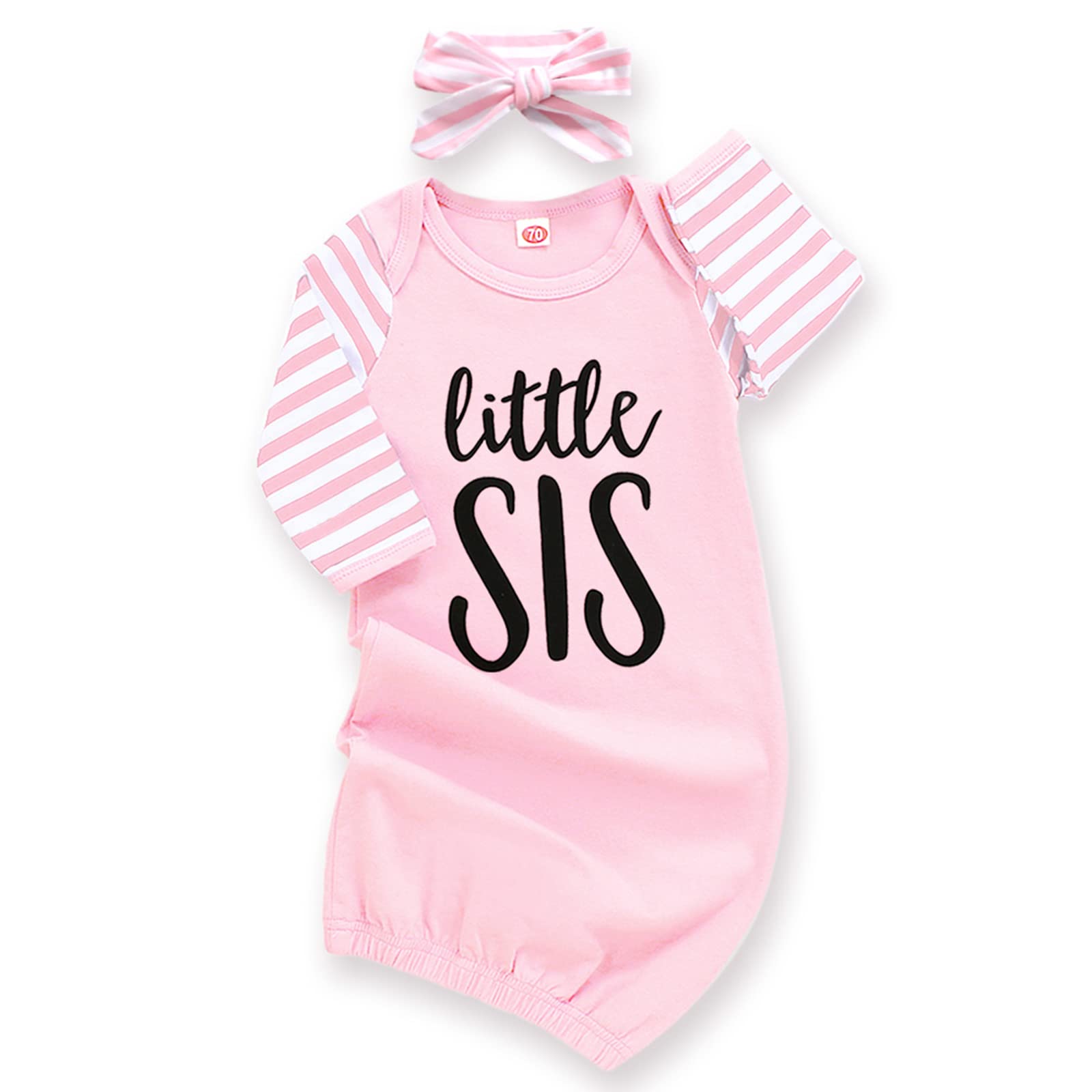AMAWMW Newborn Baby Girl Striped Long Sleeve Sleep Gown - Soft Cotton Pajama Nightgown for Infants & Toddlers (0-24 Months) | Perfect Baby Shower Gift & Essential Newborn Outfit for Nursery, Bedtime & Photo Shoots