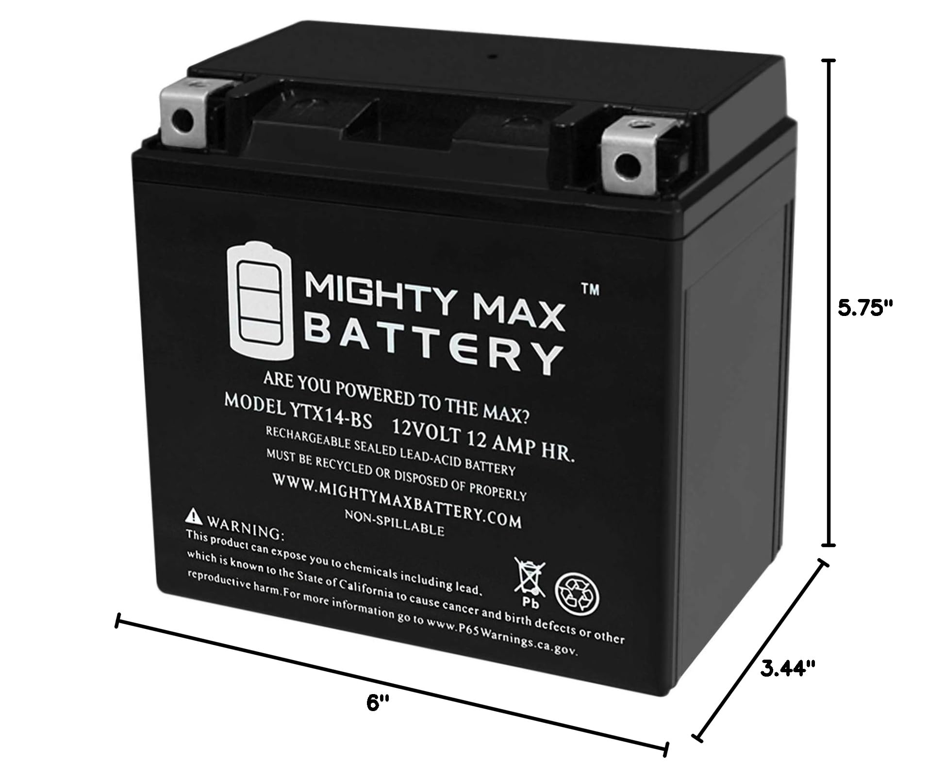 Mighty Max YTX14-BS 12V 12AH Sealed Lead Acid Battery for Piaggio MP3 250 2008-2013 - 4 Pack - Perfect for Scooters, ATVs, and Power Sports Vehicles