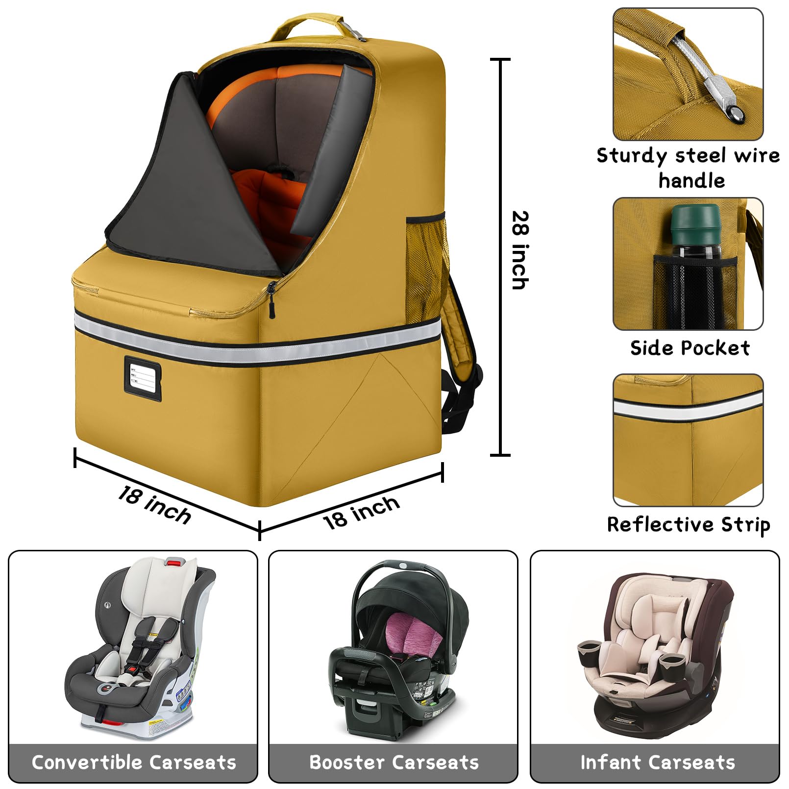 SINVICKO Large Car Seat Travel Backpack - Durable Car Seat Carrier Bag for Airplane, Gate Check & Infant Seat Protection | Perfect for Air Travel, Road Trips & Storage