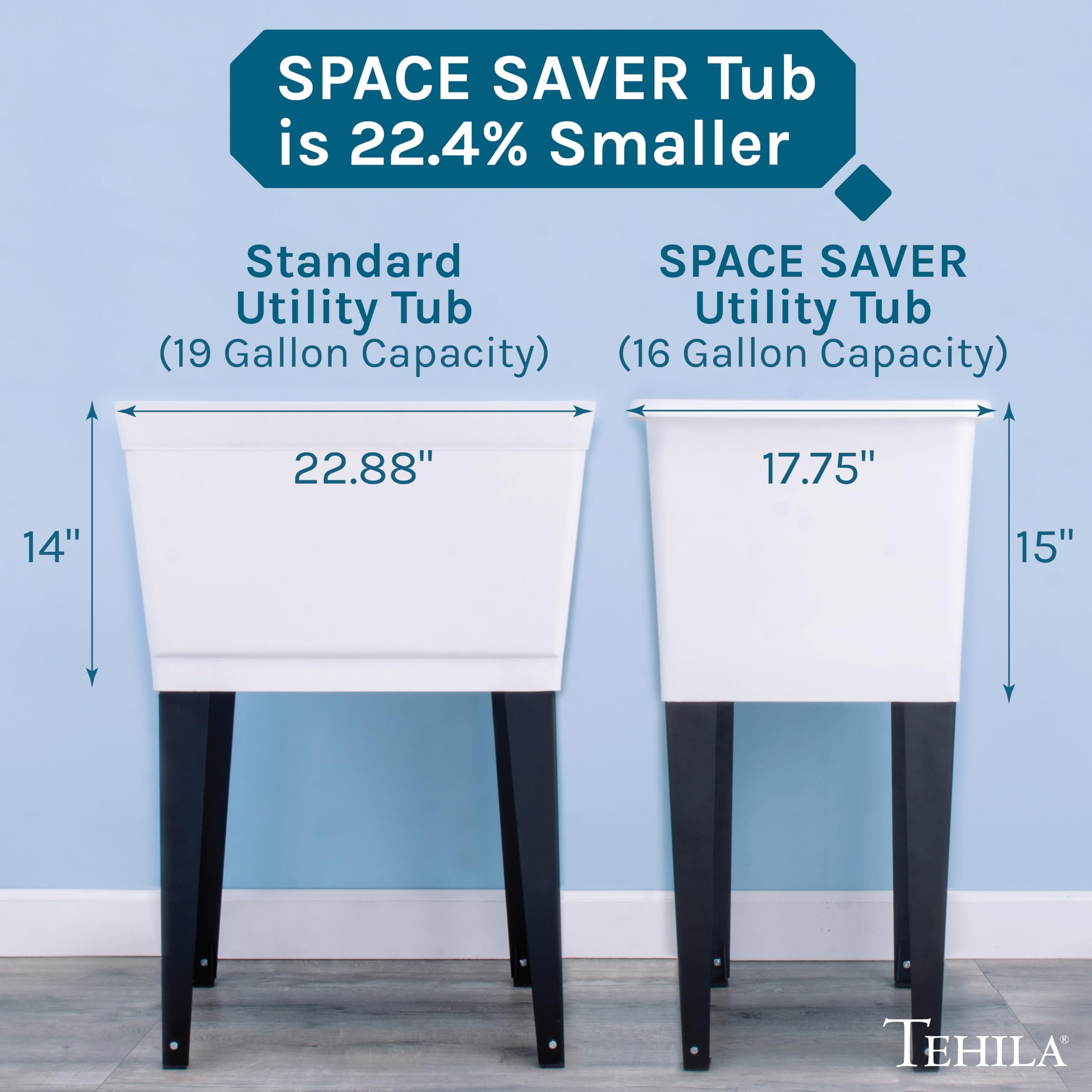 JS Jackson Supplies White Space Saver Utility Sink - Freestanding Laundry Tub with Chrome Gooseneck Faucet & Side Sprayer | Perfect for Small Laundry Rooms, Basements & Garages