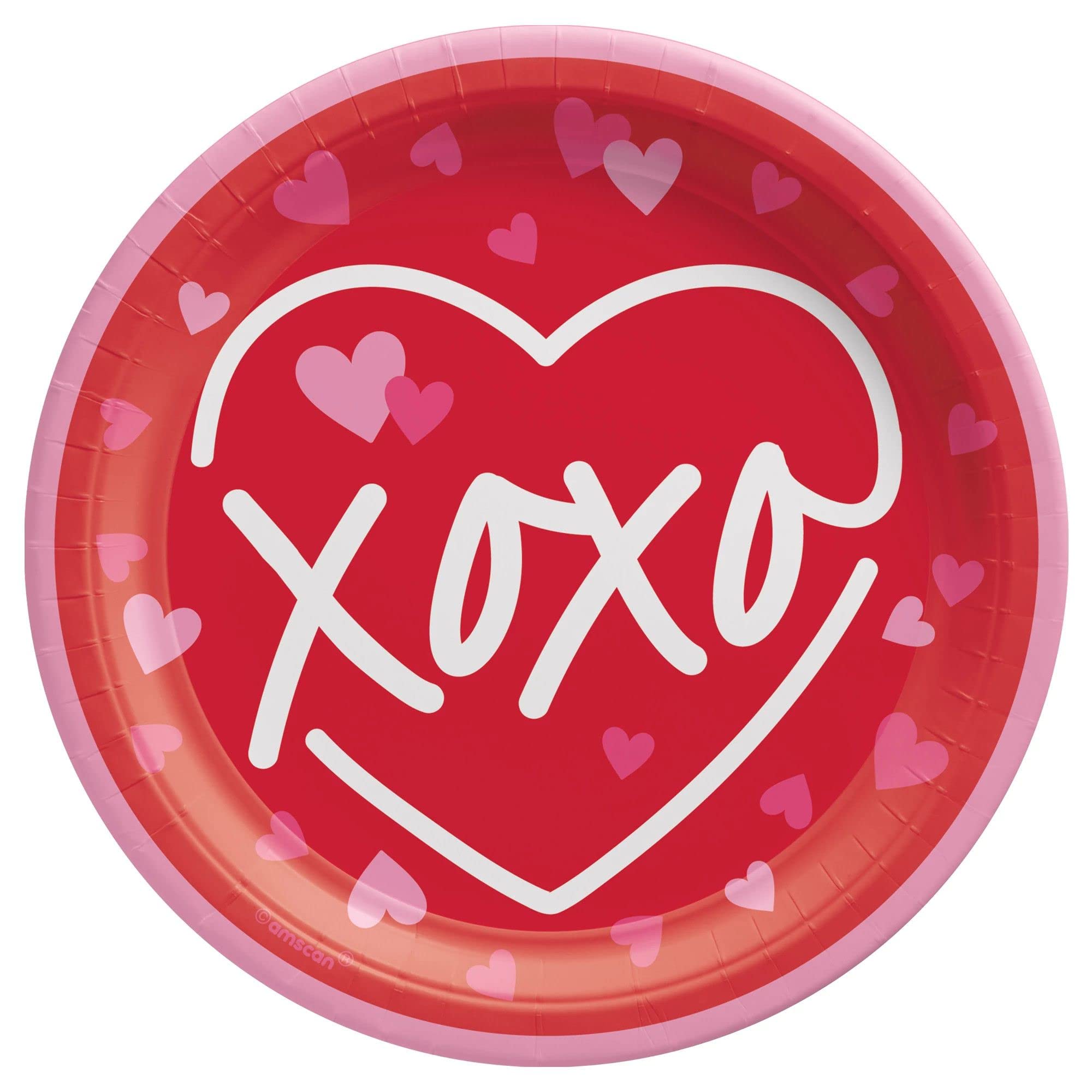 Valentine's Day Party Supplies Set - 8-Person Round Paper Plates & Napkins in Pink, Red & White | Romantic Dinner, Anniversary Celebration, Bridal Shower Decorations