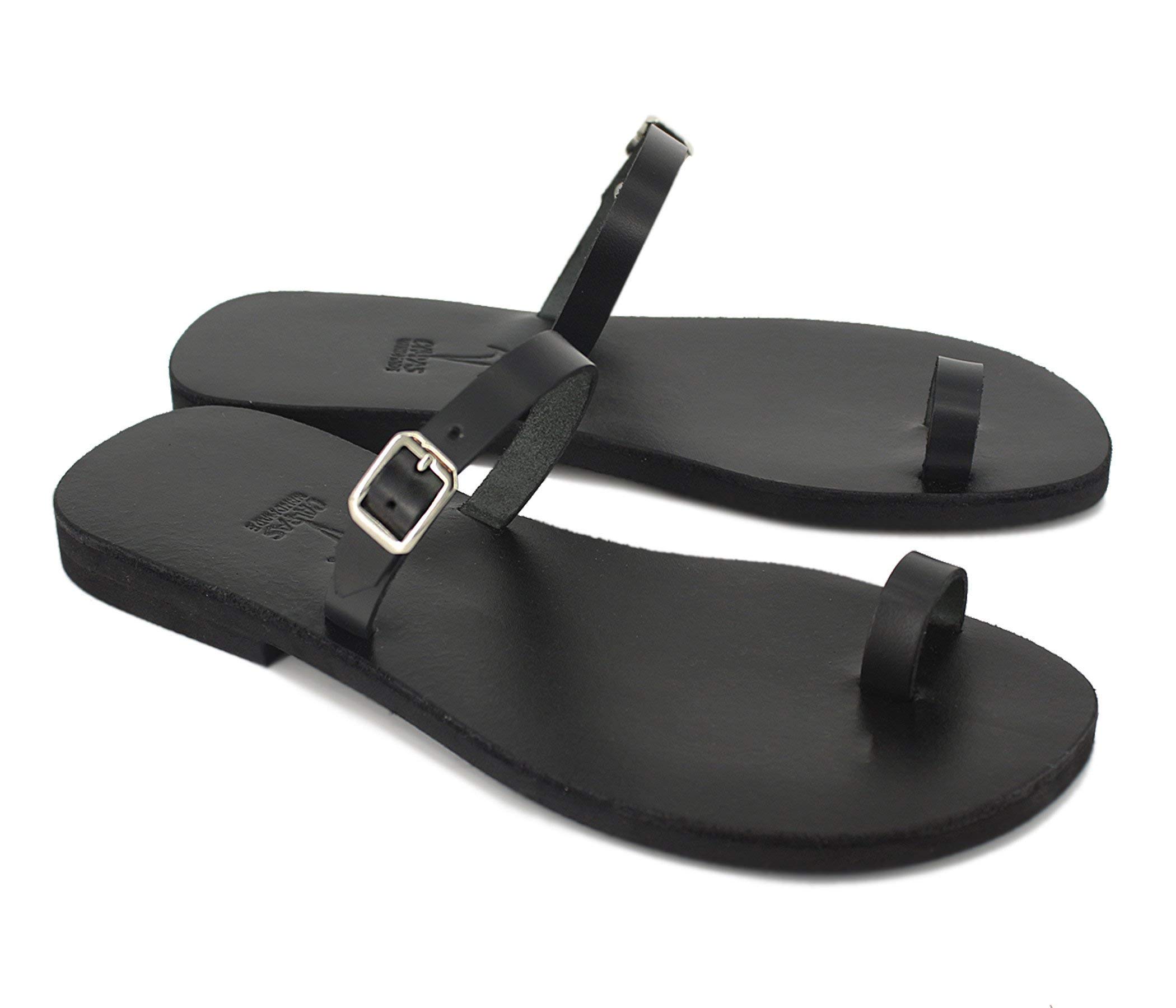 Barefoot Leather Sandals with Toe Ring - Minimalist Greek Slide Sandals for Women | Beach, Boho, Summer Outfits