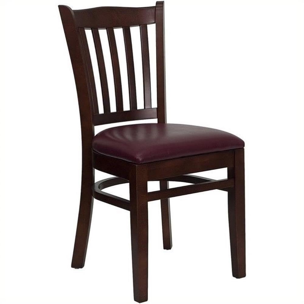 BOWERY HILL Mahogany Vertical Slat Back Dining Chair - Modern Wooden Kitchen Chairs for Dining Room, Restaurant & Home Decor