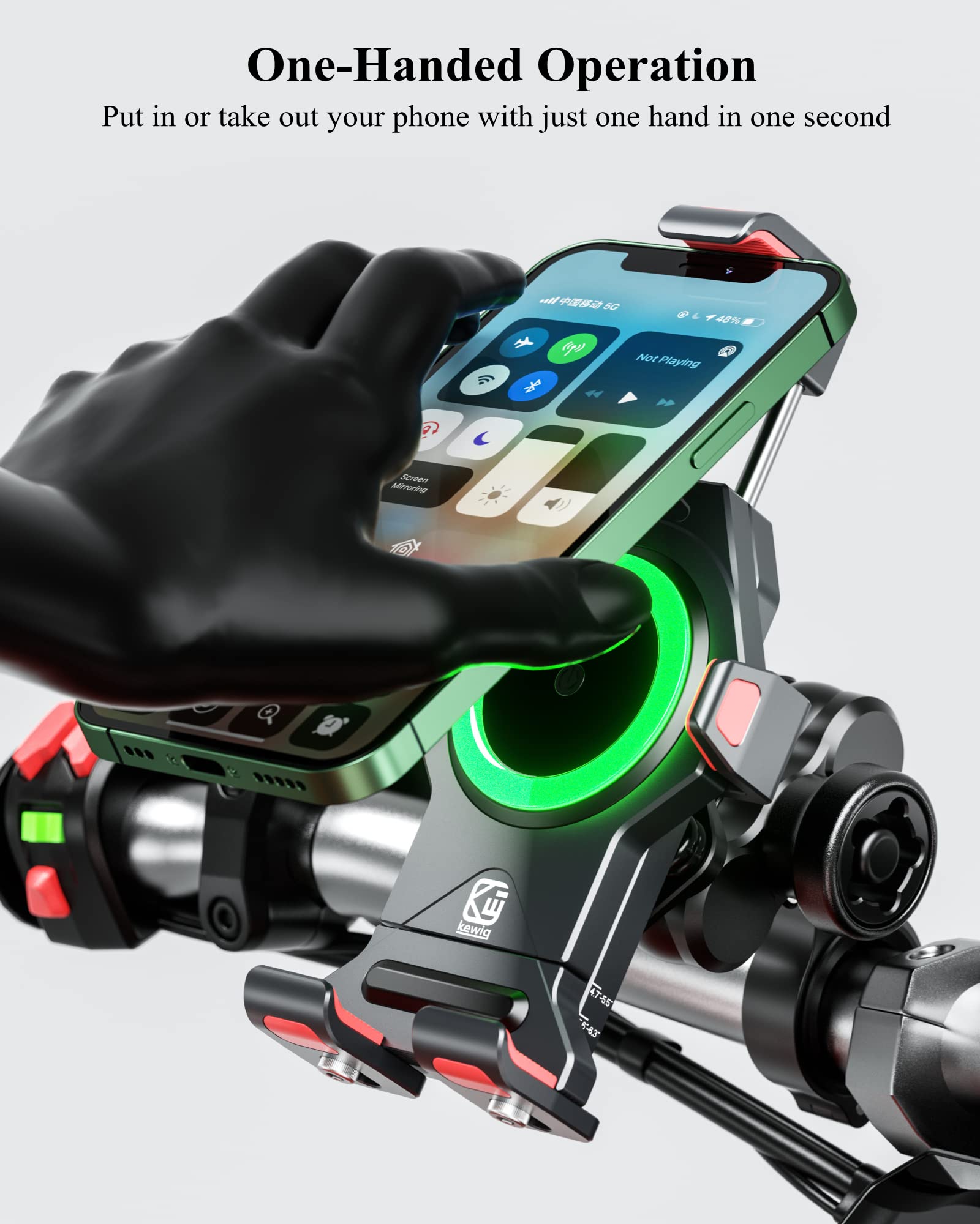 BRCOVAN Motorcycle Phone Mount with 15W Qi Wireless Charger & Vibration Dampener - Anti-Theft, Anti-Shake Adjustable Handlebar Holder for 4.7