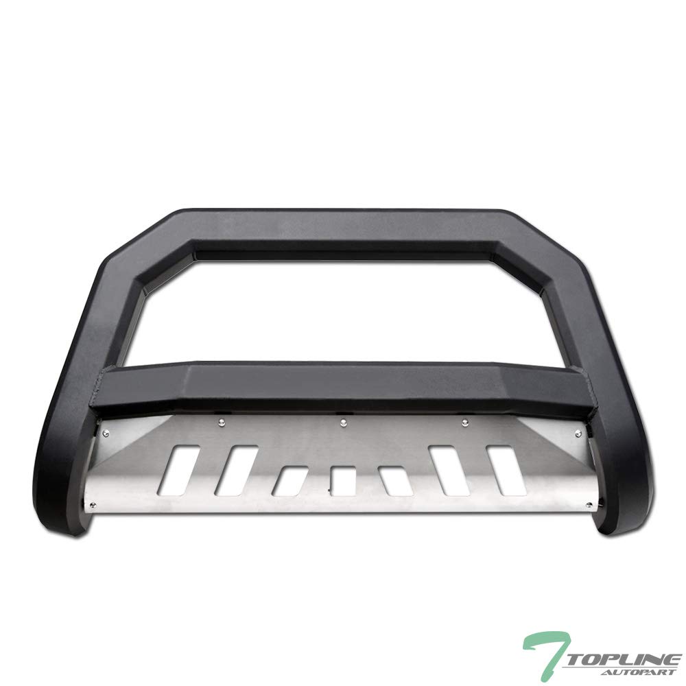 Matte Black AVT Style Bull Bar Brush Guard Front Bumper Grille Guard with Aluminum Skid Plate for 2005-2015 Toyota Tacoma - Off-Road Protection & Stylish Upgrade for Trucks
