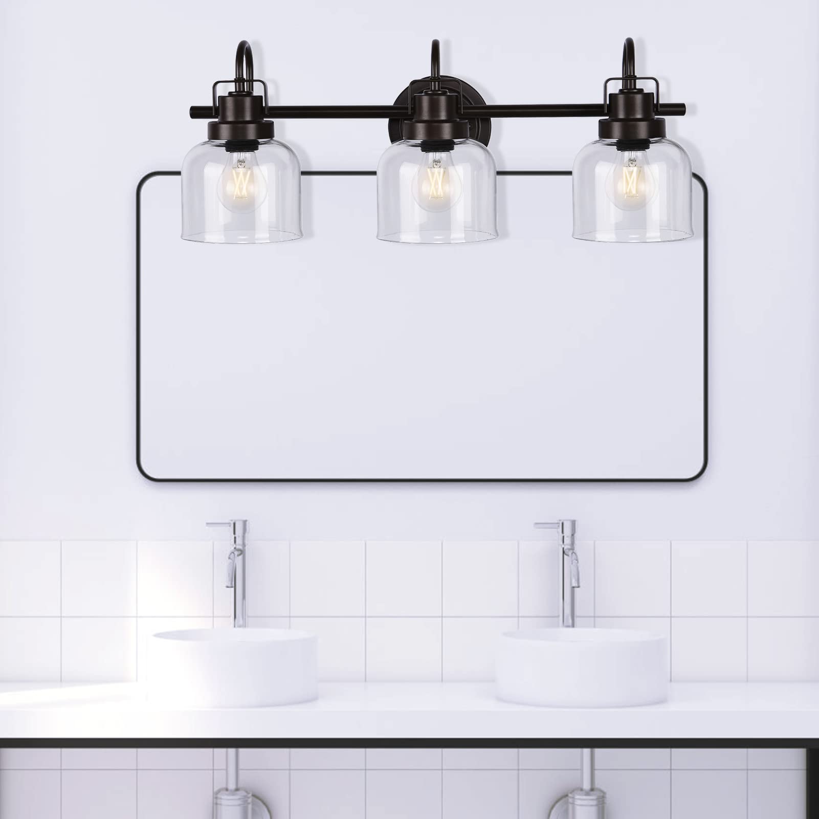 Bronze Bathroom Vanity Lights - 3-Light Fixture with Clear Glass Shade for Bathroom & Living Room