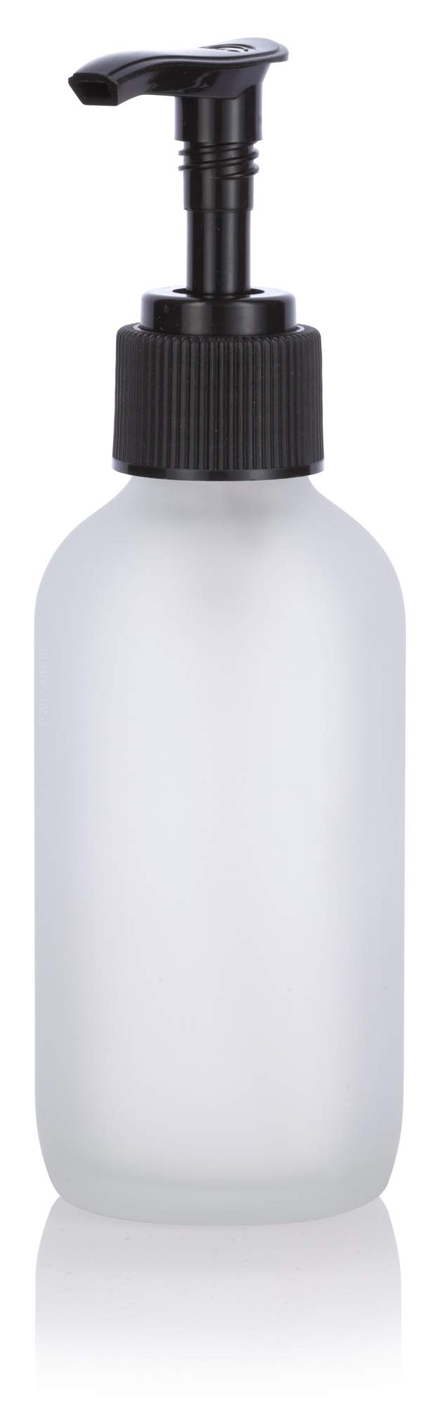 JUVITUS 4 oz Frosted Clear Glass Boston Round Bottle with Black Lotion Pump (6 Pack) + Funnel - Essential Oil, Lotion & Cosmetic Storage Containers for Home, Salon & DIY Projects