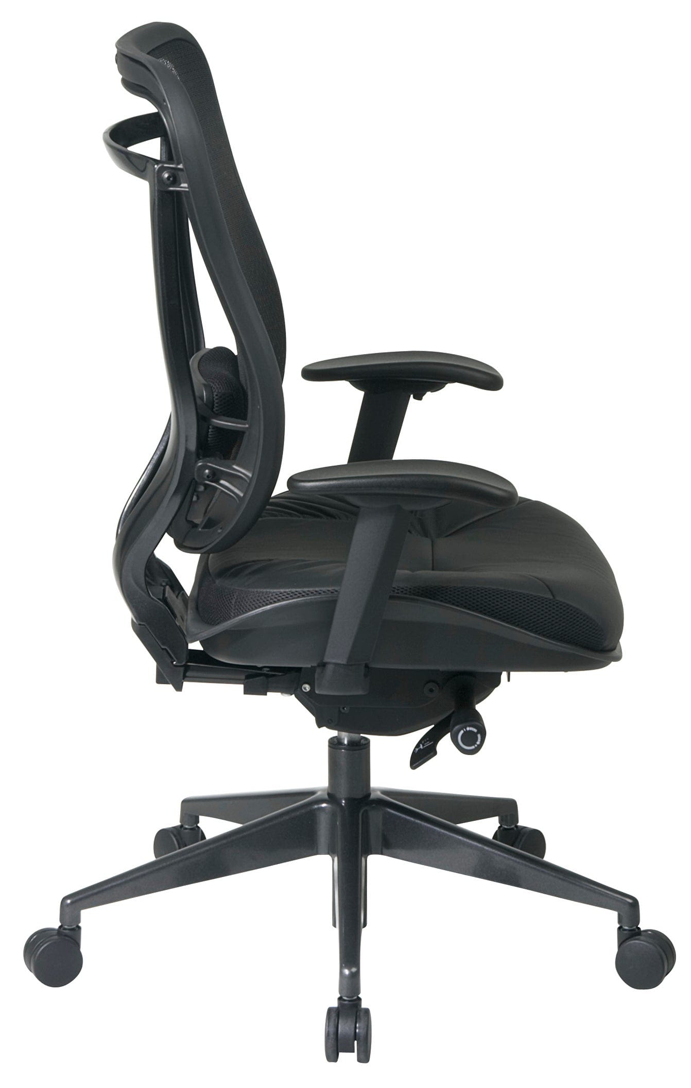 Ergonomic High Back Mesh Office Chair with Leather Seat - Adjustable Lumbar Support & Tilt Function for Home & Office Workspace - Model 818 41G9C18P