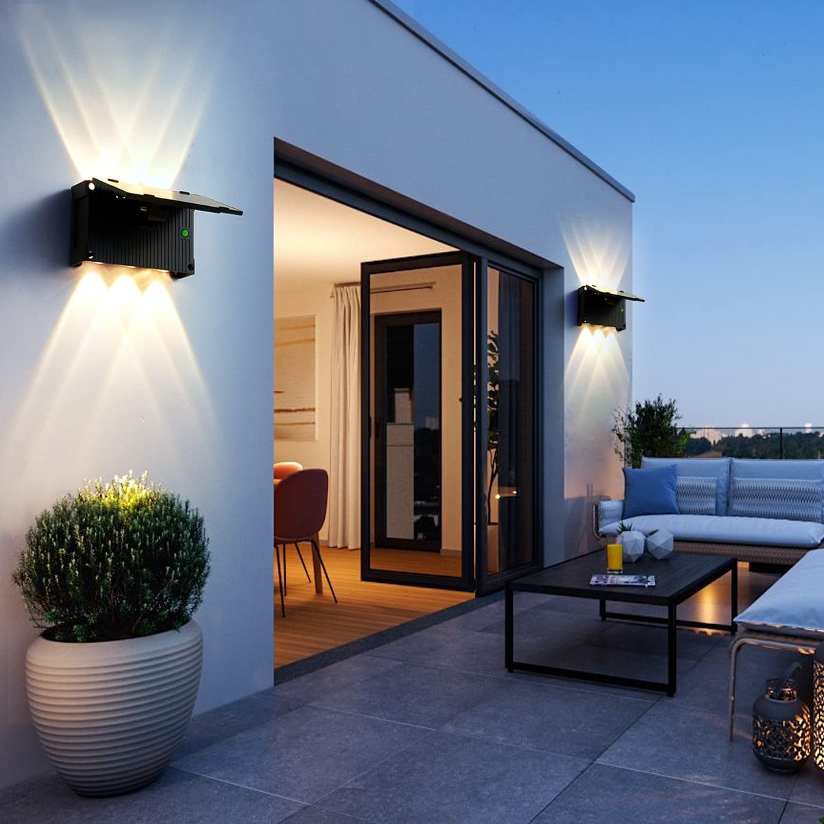 Solar Powered Outdoor Wall Lights - 2 Pack IP65 Waterproof Up/Down Lighting for Garden, Yard, Pathway - Black Small Solar Lights for Patio, Deck, Fence & Landscape Lighting