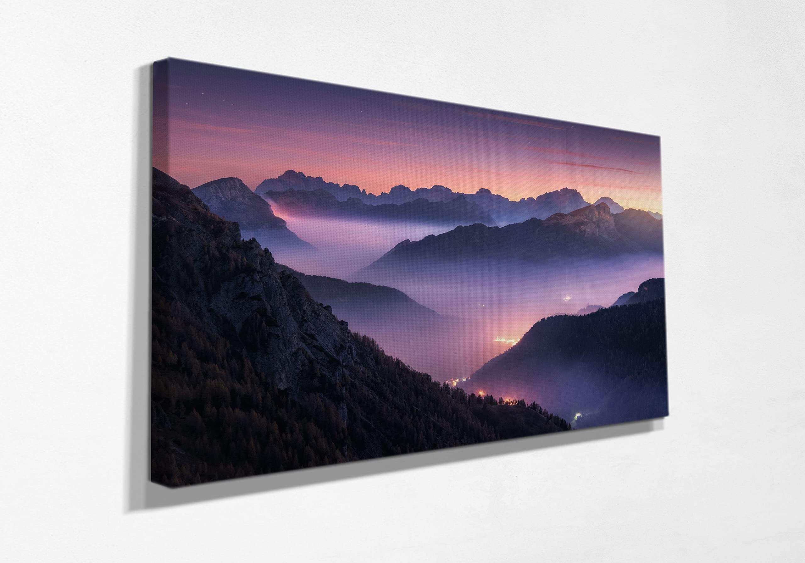 Foggy Mountain Canvas Wall Art - Framed Ready to Hang Home Decor for Bedroom, Living Room & Kitchen - 8x12 Inch Landscape Painting - Perfect for Housewarming Gifts & Cozy Interior Design
