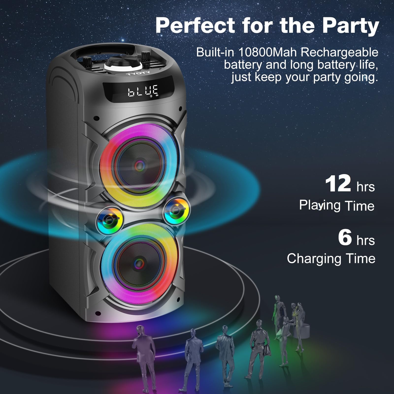 100W Portable Bluetooth Speaker - Powerful Wireless Boombox with TWS Pairing, Loud Stereo Sound & Deep Bass, Large Party Speaker with Subwoofer & LED Lights for Outdoor, Home, Camping, Beach, Pool Parties & Backyard Gatherings
