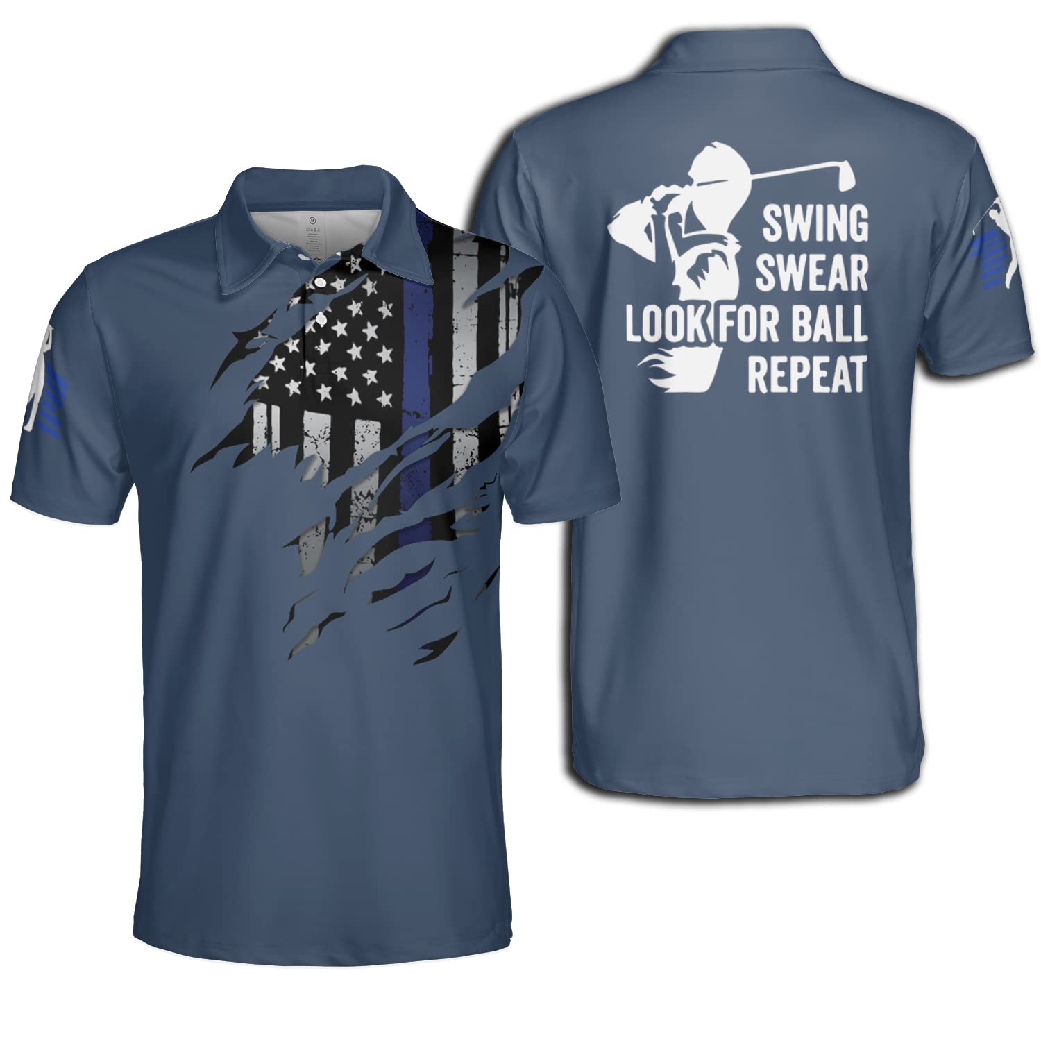 Dry Fit Men's Golf Polo Shirt - Moisture Wicking Swing & Repeat Performance Tee - Funny Golf Gift for Dad & Players - Perfect for Golf Course, Driving Range & Casual Wear
