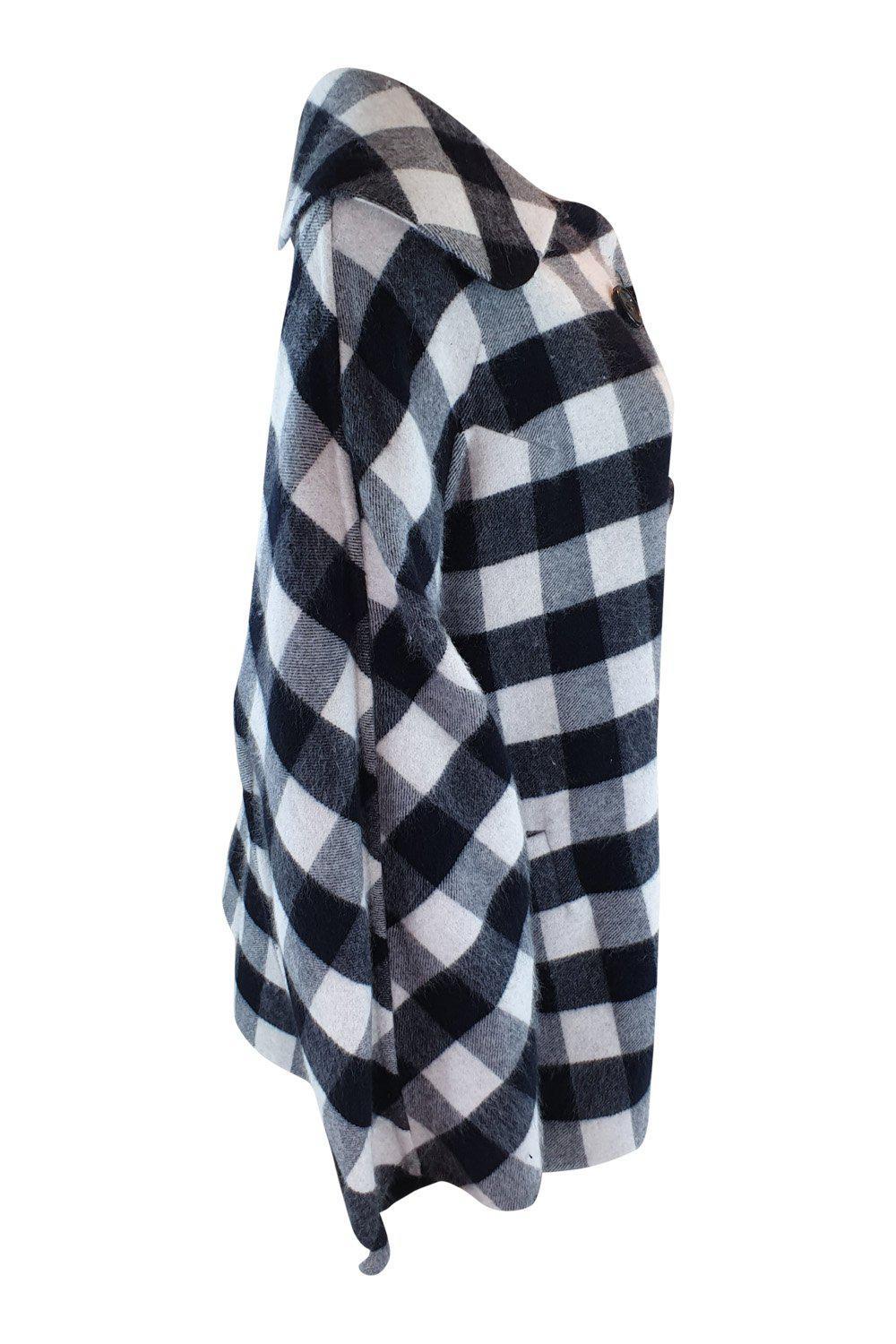 Ermanno Scervino Black & White Checked Cashmere Cape Coat - Women's Luxury Winter Outerwear (Size IT 42) | Perfect for Holiday Parties & Formal Events