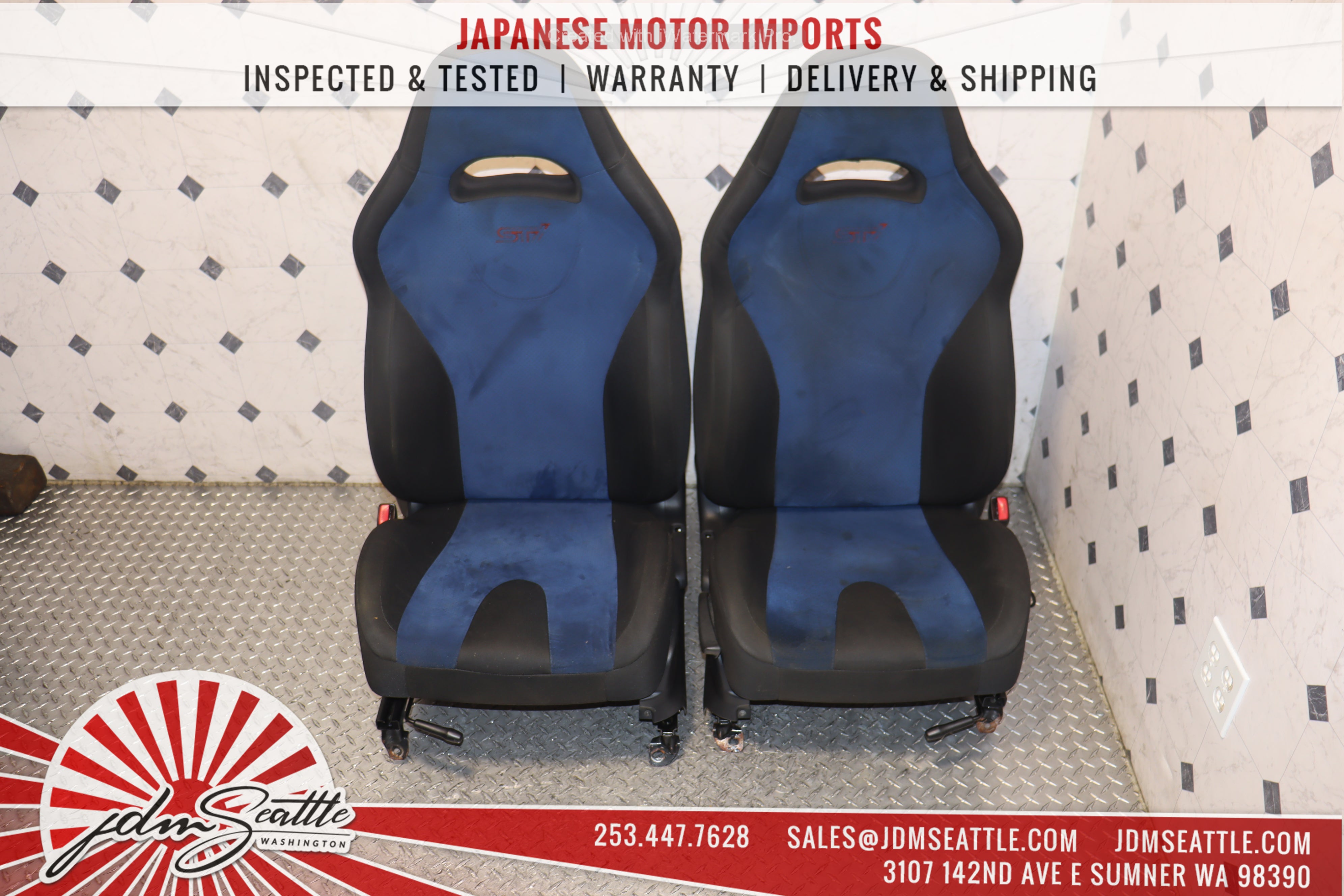 2002-2007 Subaru Impreza WRX STI GDB Complete Blue Front & Rear Seats - JDM Performance Upgrade for Racing & Street Use