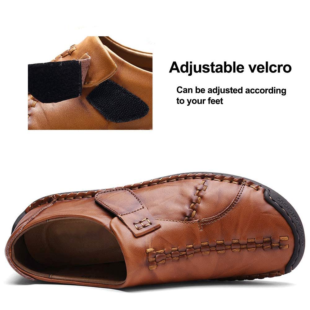 JEBU Men's Leather Slip-On Loafers - Handmade Genuine Leather Lightweight Comfortable Casual Shoes for Business, Travel & Outdoor Walking
