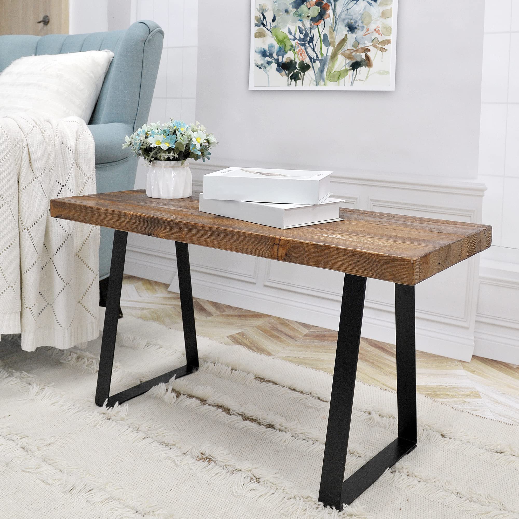 Natural Pine Wood Entryway Bench & Coffee Table - 33