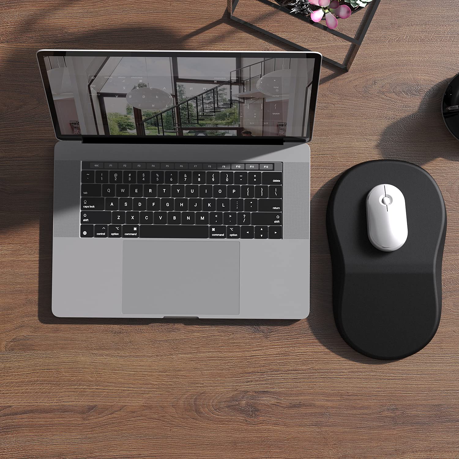 Ergonomic Mouse Pad with Wrist Support - Memory Foam Cushion & Non-Slip PU Base for Pain Relief - Comfortable Computer Mousepad for Office, Home, Gaming & Long Work Sessions (Black)