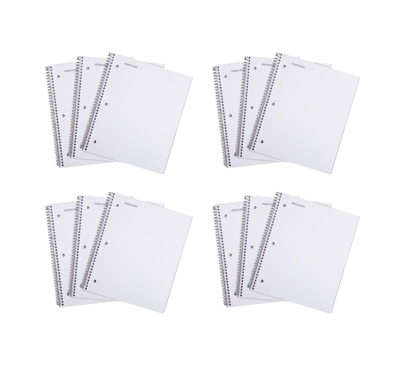 Mintra 1 Subject Spiral Notebook, 12-Pack College Ruled White Notebooks - 100 Sheets with Poly Pocket & Moisture Resistant Cover for School, Office, Business Professionals | Perfect for Note-Taking, Journaling & Meeting Notes