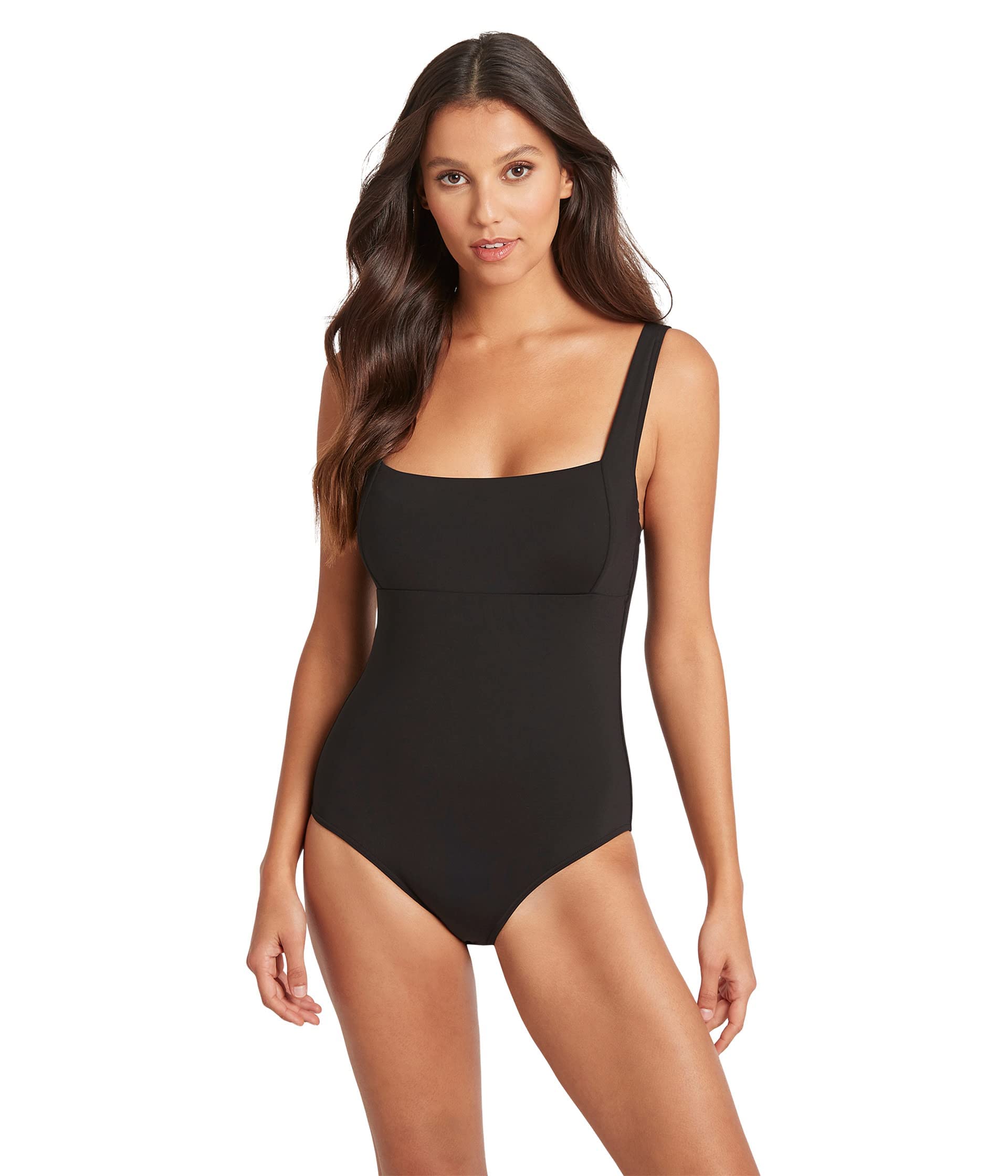SEA LEVEL SWIM Essentials Square Neck One-Piece Swimsuit for Women - High Waist Tummy Control Bathing Suit for Beach, Pool & Vacation