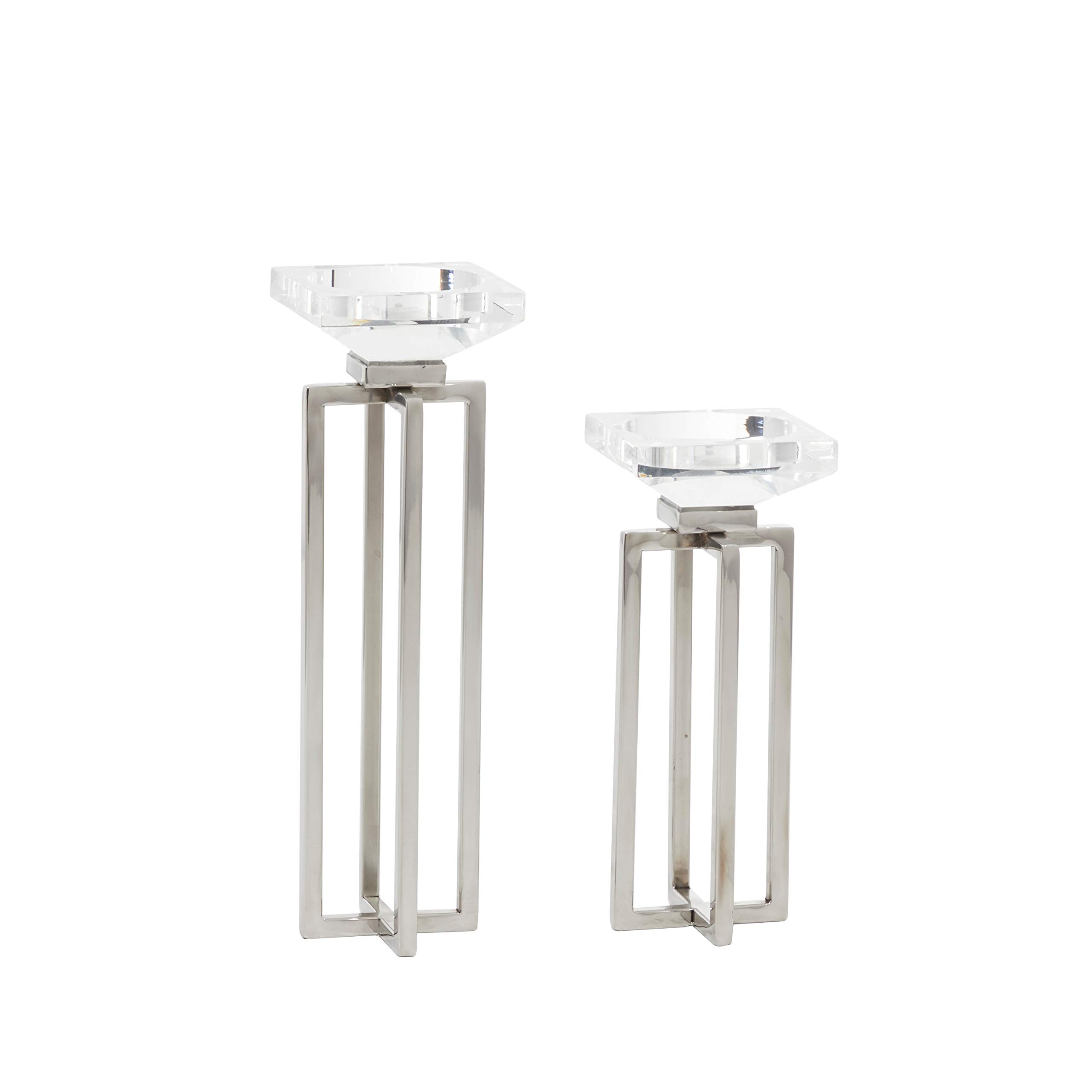 Modern Glass & Stainless Steel Candle Holders Set of 2 - Elegant Pillar Candle Stands for Home Decor, Wedding Centerpieces (4