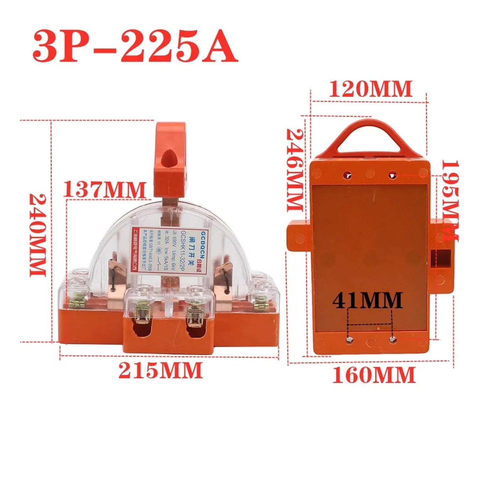 3P 32A 63A 100A 160A 225A Two-Phase High Power Knife Switch Disconnector 220V Double Throw (Transparent 3P 225A) - Ideal for Industrial Electrical Panels, Power Distribution & Heavy Duty Applications