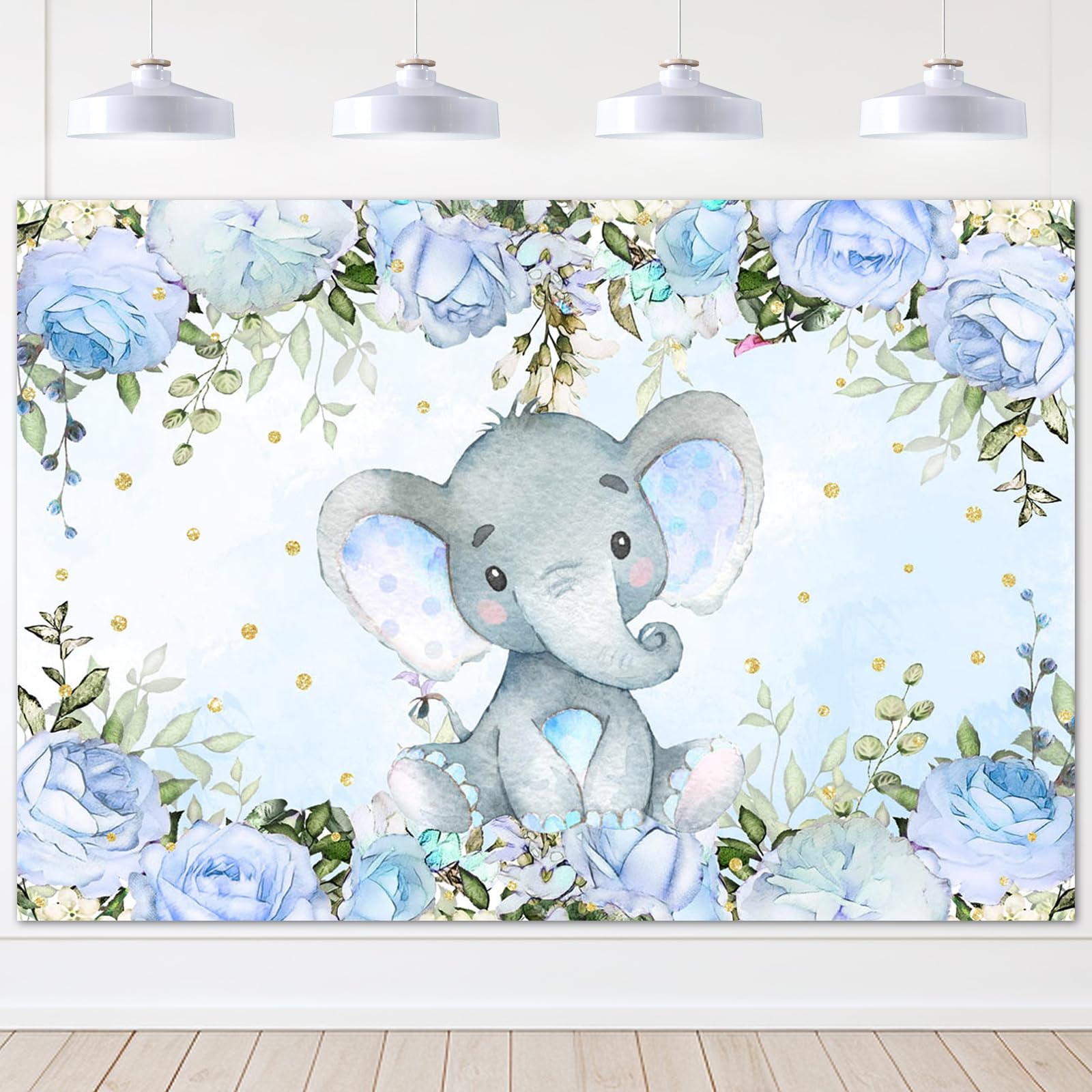 Blue Floral Elephant Baby Shower Backdrop - Avezano 7x5ft Party Decoration Banner for Elephant-Themed Nursery, Birthday & Gender Reveal Celebrations
