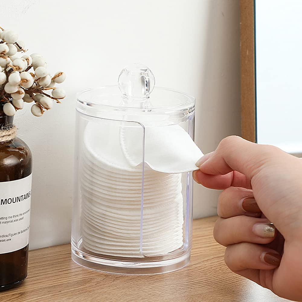 MULINHAI Acrylic Makeup Organizer Box Set - 3 Piece Cotton Swab Dispenser with Lid for Cosmetics, Jewelry & Accessories | Perfect for Vanity, Travel & Salon Storage